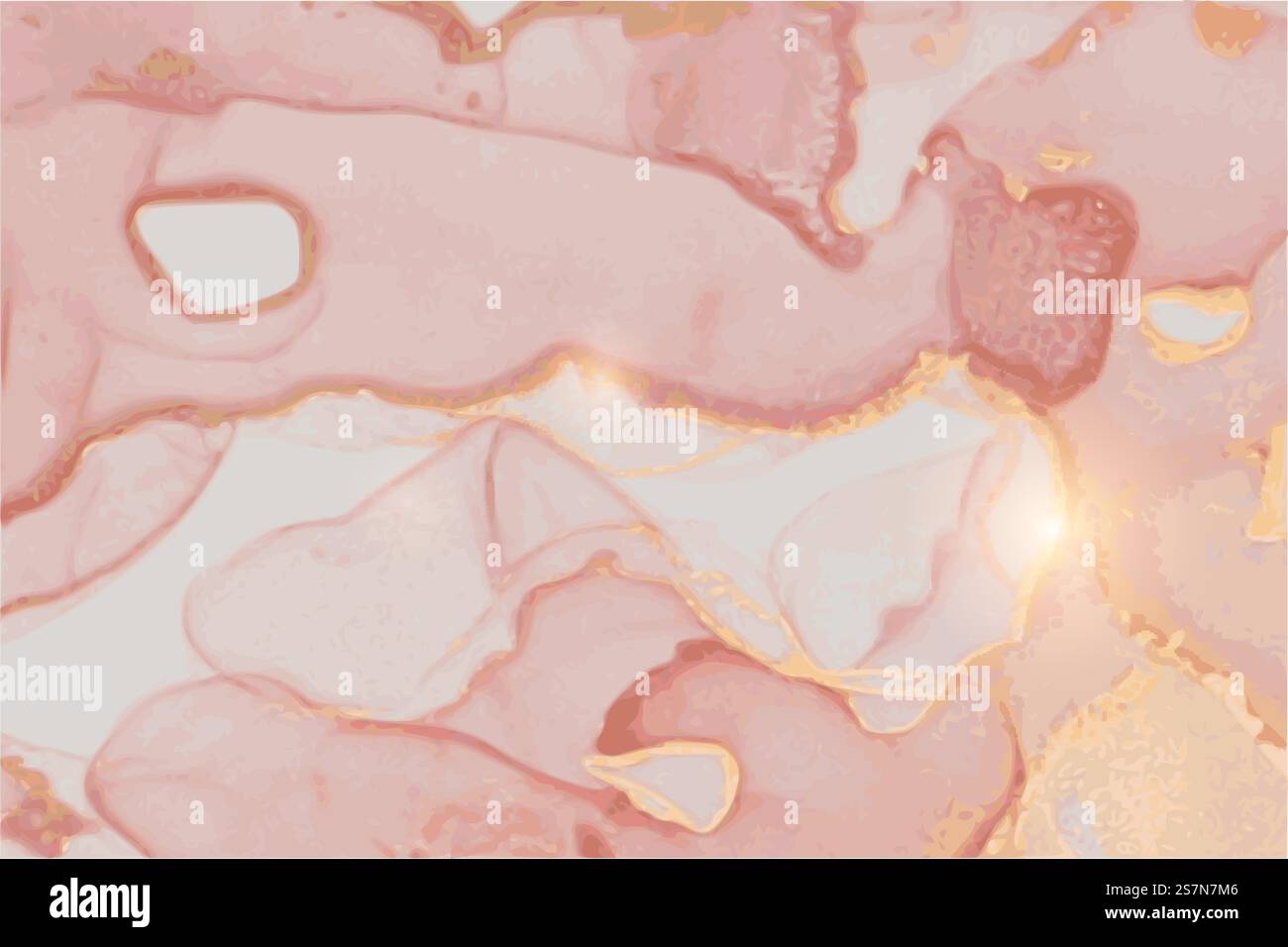 Marmo astratto rosa e oro di lusso con tecnica a inchiostro alcolico e glitter. Rosa lussureggiante in marmo e pietra di quarzo dorata Illustrazione Vettoriale