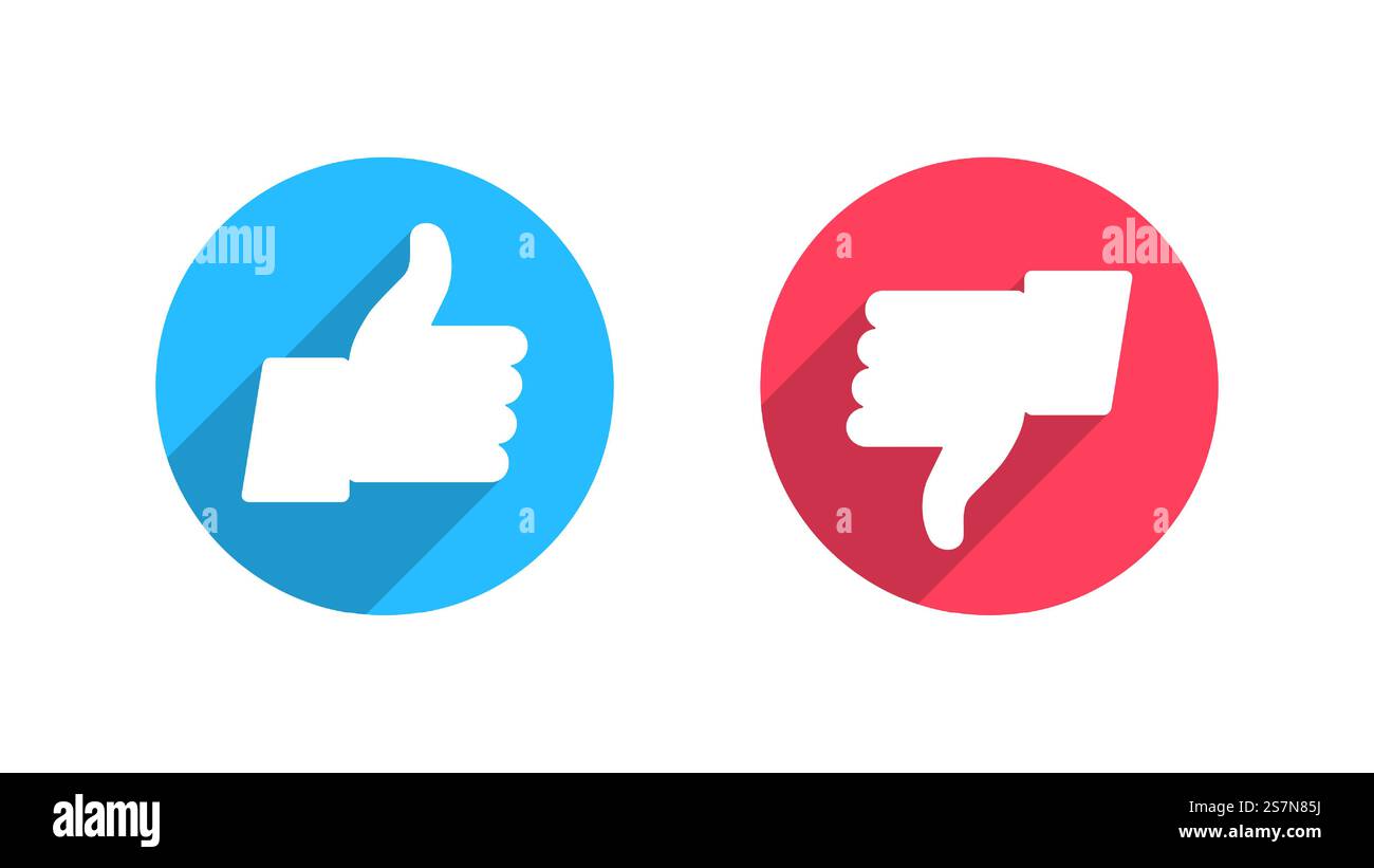 Mi piace e non mi piace le icone piatte vettoriali su sfondo bianco. Elementi di progettazione per SMM, CEO, APP, UI, UX, marketing, Business, pubblicità, rete digitale. Mi piace e non mi piace le icone piatte vettoriali Illustrazione Vettoriale