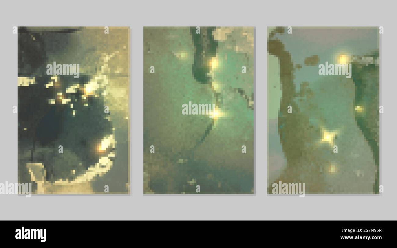 Motivo turchese chiaro e oro con texture di geode e scintillanti. Sfondo vettoriale astratto nella tecnica dell'inchiostro a base di alcool. Vernice moderna con glitter. Set di sfondi per banner e poster. Motivo turchese chiaro e oro con texture di geode e scintillanti Illustrazione Vettoriale