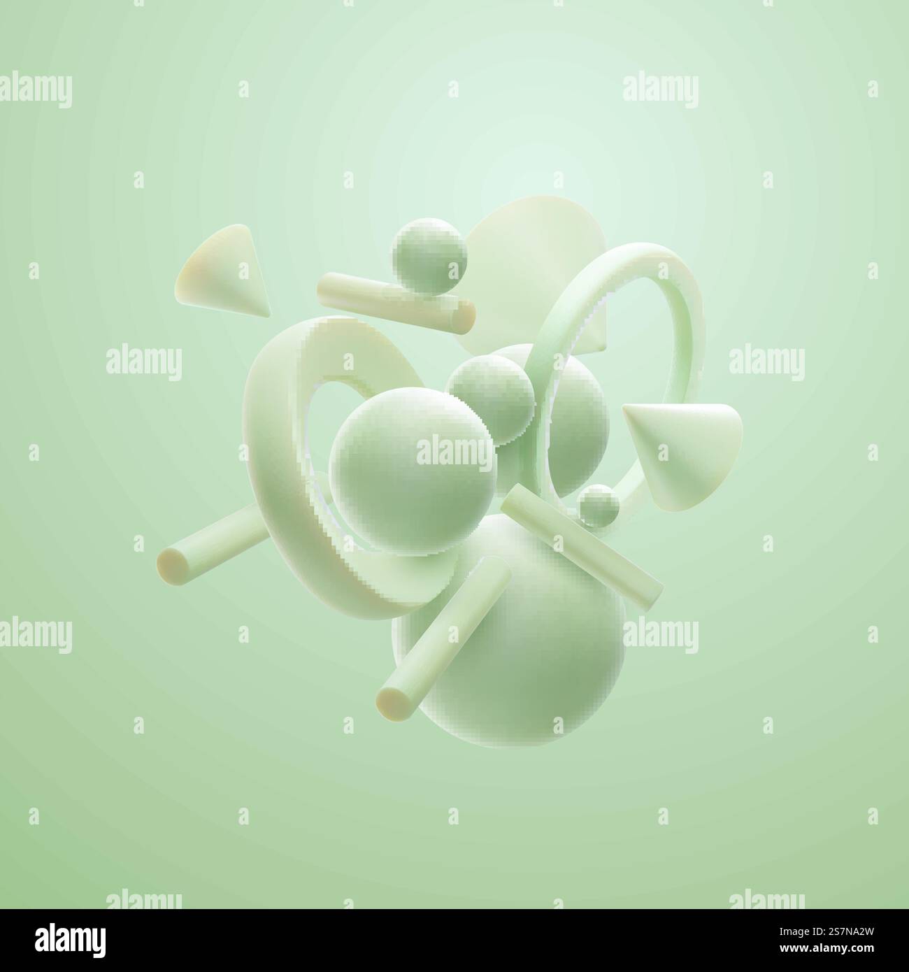 cluster di forme geometriche color verde menta pastello 3d. Sfondo elegante astratto. Illustrazione vettoriale. La geometria fluida primitizza la composizione. Design di striscioni o cartelli. cluster di forme geometriche color verde menta pastello 3d. Composizione astratta ed elegante Illustrazione Vettoriale