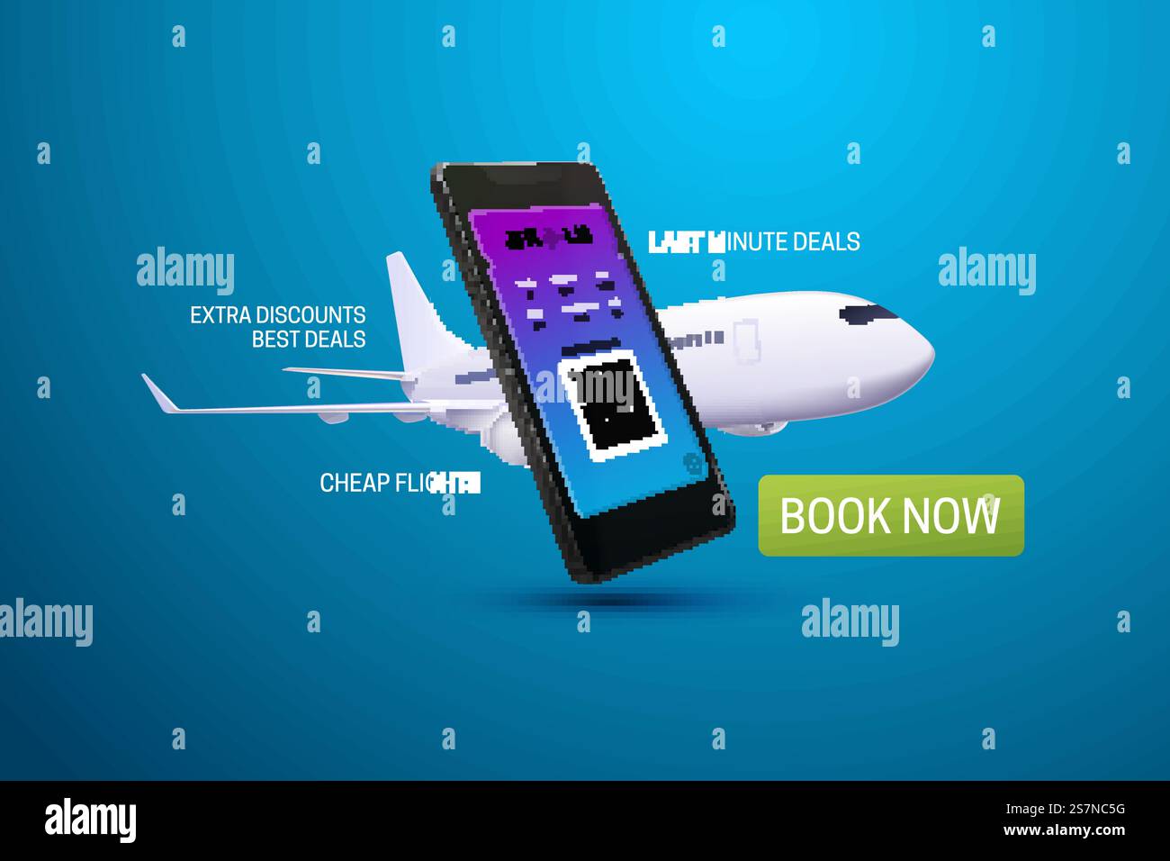 Applicazione smartphone per l'acquisto di biglietti aerei banner pubblicitari Illustrazione Vettoriale