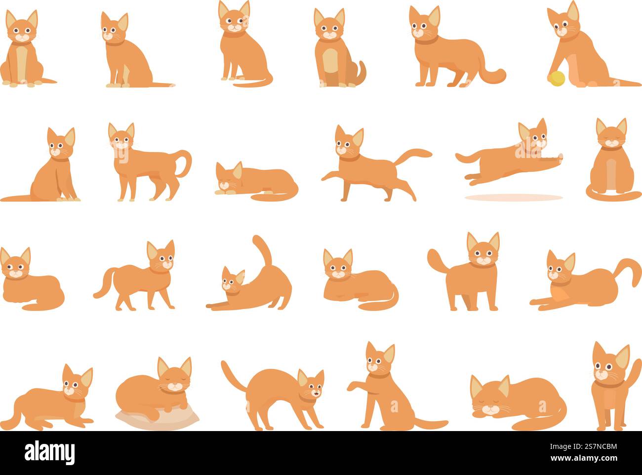 Le icone dei gatti abissini impostano il vettore dei cartoni animati. Animale domestico. Faccia della natura. Le icone dei gatti abissini impostano il vettore dei cartoni animati. Animale domestico Illustrazione Vettoriale