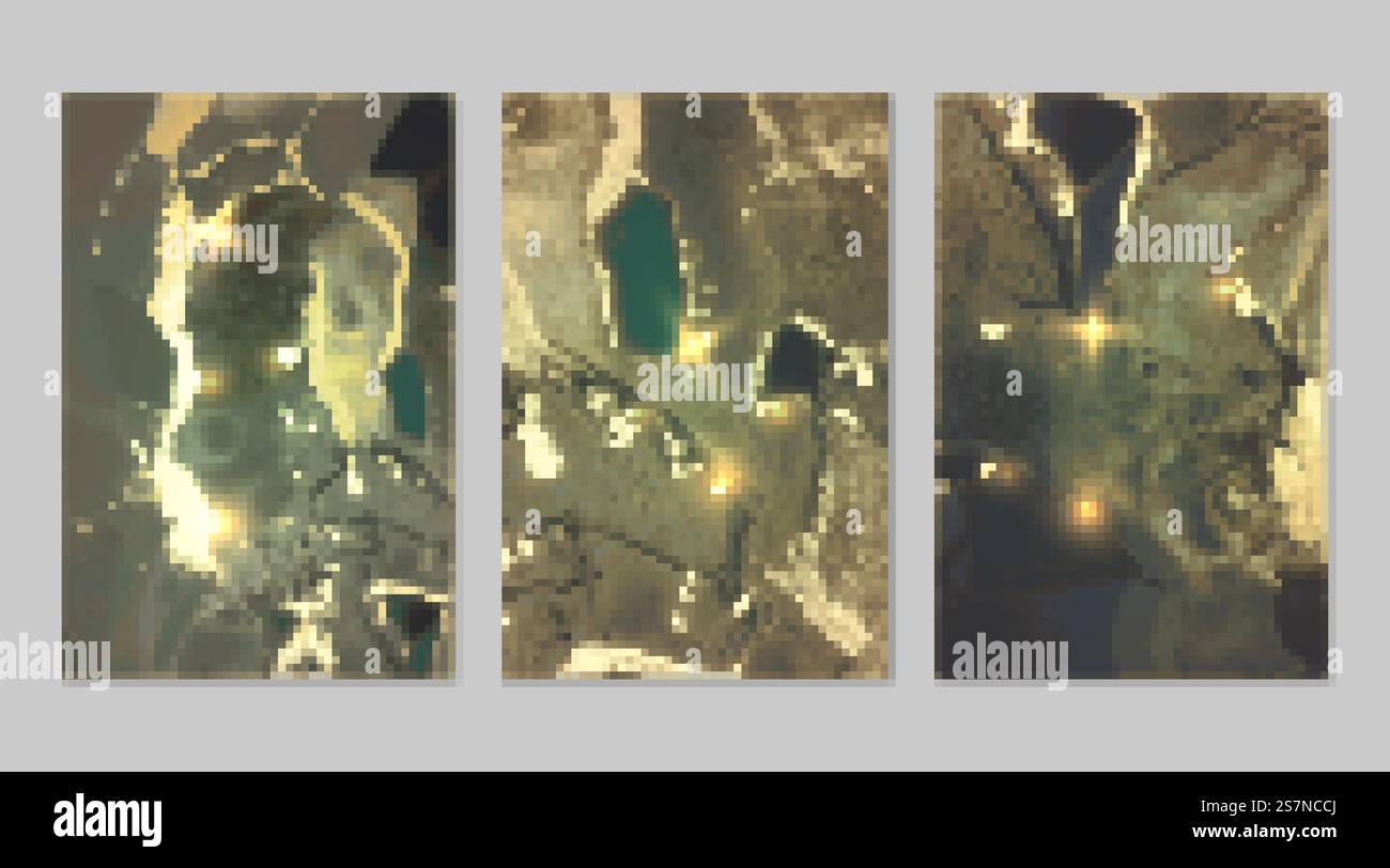 Set di marmo con sfondi dorati e turchesi con texture. Modello Geode con glitter. Sfondi vettoriali astratti nella tecnica dell'inchiostro ad alcool dell'arte fluida. Vernice moderna con scintille per striscioni e poster. Set di marmo con sfondi dorati e turchesi con texture Illustrazione Vettoriale