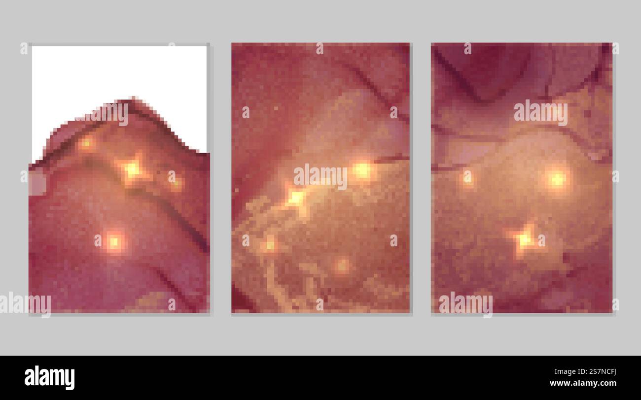 Set di marmo con sfondi dorati e Bordeaux con texture. Modello Geode con glitter. Sfondi vettoriali astratti nella tecnica dell'inchiostro ad alcool dell'arte fluida. Vernice moderna con scintille per striscioni e poster. Set di marmo con sfondi dorati e Bordeaux con texture Illustrazione Vettoriale