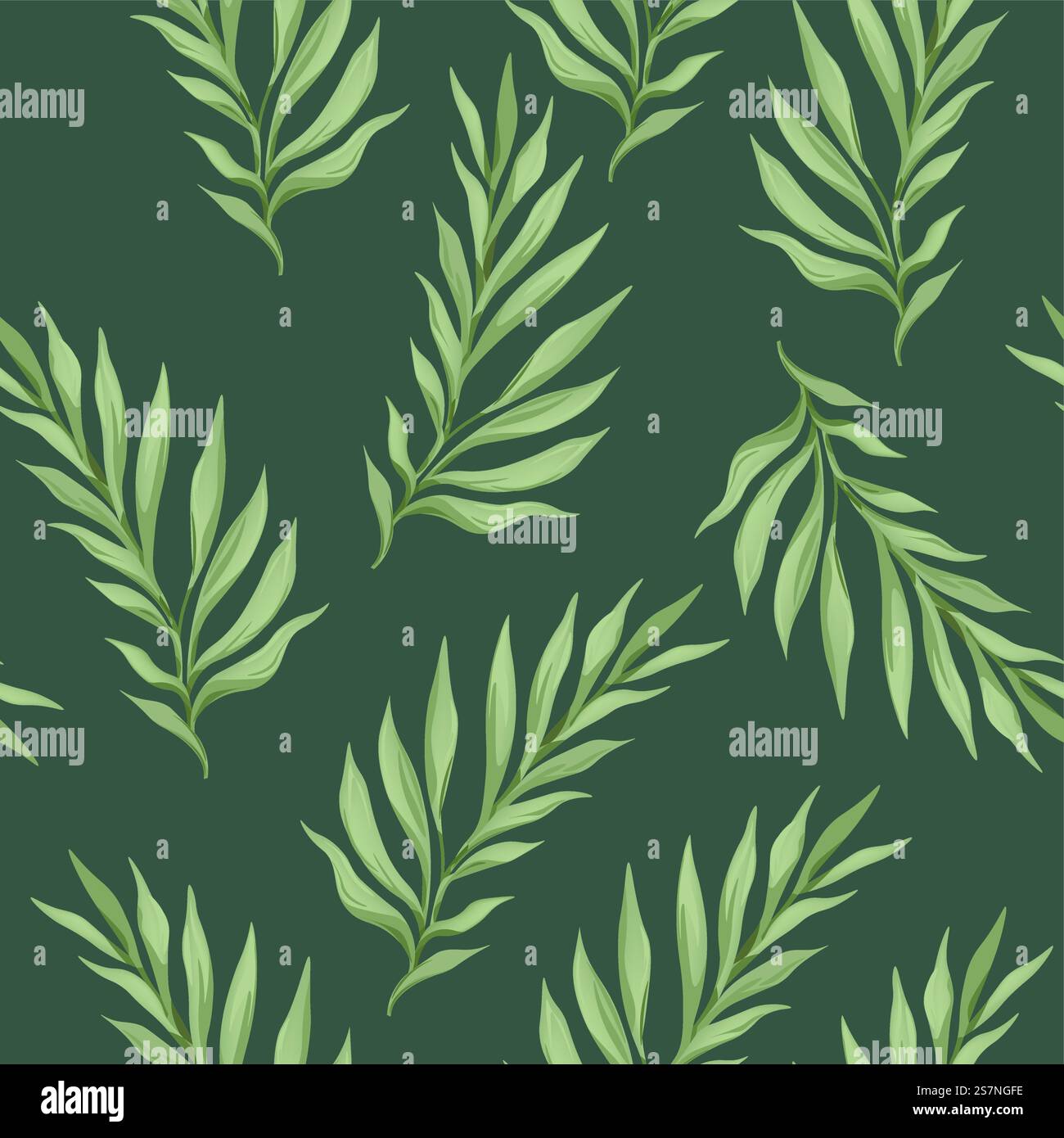 Foglie esotiche e foglie tropicali, vegetazione e decorazioni botaniche. Ornamento naturale di piante ramoscelli e rami. Motivo senza cuciture, stampa di sfondo o sfondo. Vettore negli stili piatti. Foglie tropicali e stampe con fogliame esotico senza cuciture Illustrazione Vettoriale