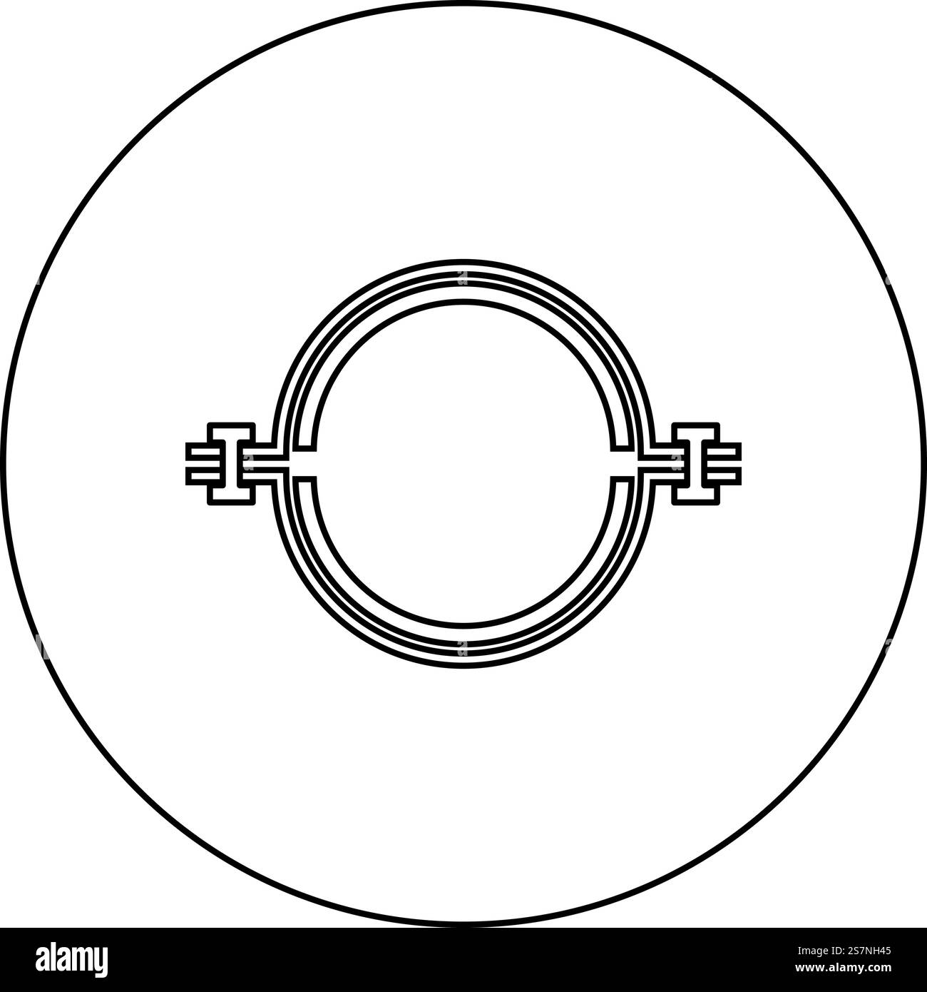 Fascetta in metallo con l'icona del tubo flessibile in gomma in cerchio di colore nero vettoriale immagine contorno linea sottile stile semplice. Fascetta in metallo con l'icona del tubo flessibile in gomma in cerchio di colore nero vettoriale immagine contorno linea sottile Illustrazione Vettoriale