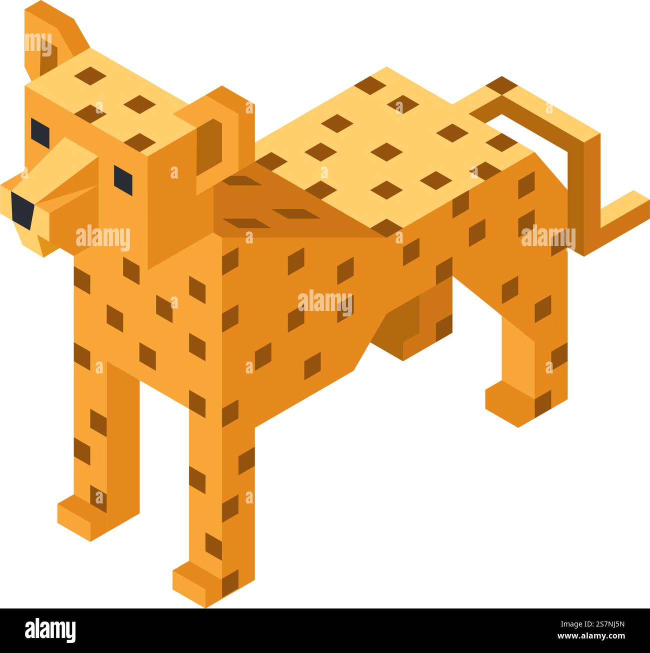 Personaggio della figurina di ghepardo, giocattolo isolato per bambini. Elemento di gioco o di gioco, forma geometrica o quadrata di statuetta animalistica. Un pezzo di zoo o di fattoria. Immagine vettoriale in stile piatto. Personaggio animale, giocattolo per bambini, personaggio dei ghepardi Illustrazione Vettoriale