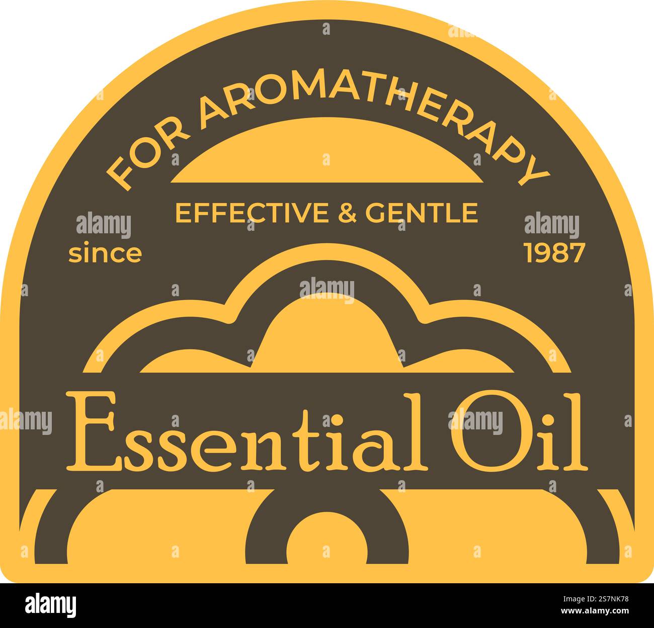 Olio essenziale per aromaterapia, efficace e delicato dal 1987. Cosmetici e cura della pelle, trattamento per la pelle. Emblemi o logotipo, logo o banner promozionale per il prodotto. Vettore in stile piatto. Olio essenziale efficace e delicato, etichetta del prodotto Illustrazione Vettoriale