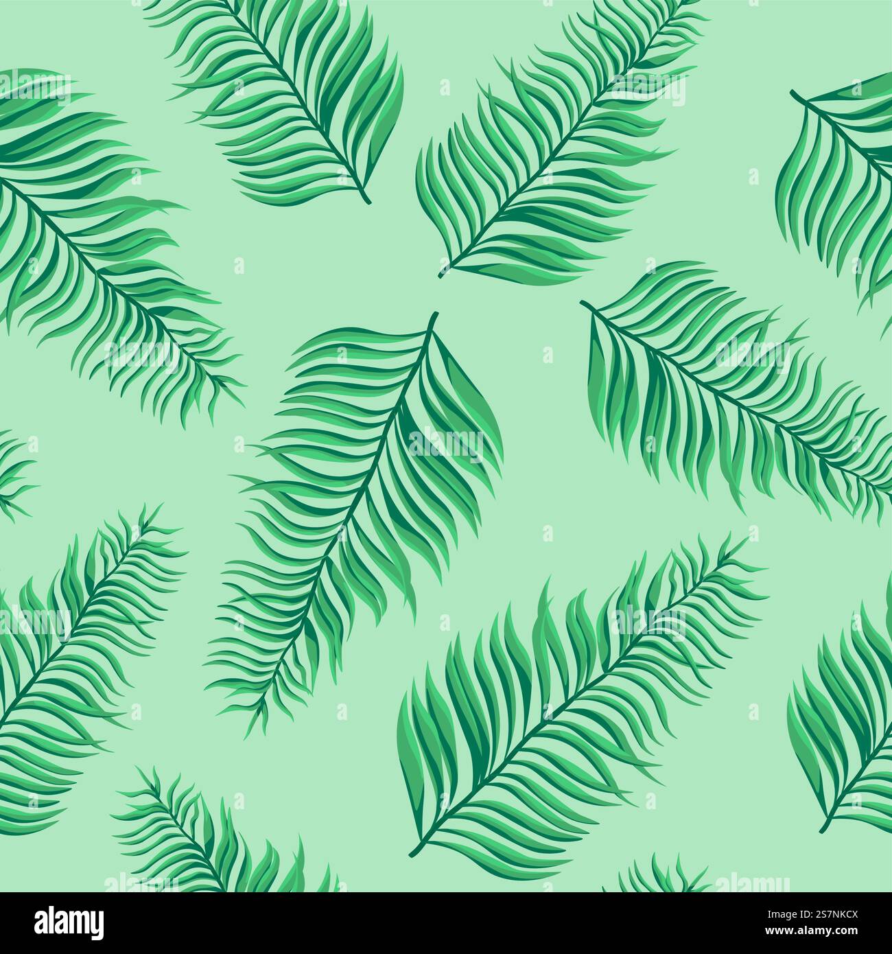 Foglie e rami di palma, fiori tropicali e botanica della foresta pluviale. Flora e decorazioni, fogliame e vegetazione della foresta pluviale. Motivo, stampa di sfondo o sfondo senza cuciture. Vettore in stile piatto. Foglie di palma tropicale rami, decorazioni floreali Illustrazione Vettoriale