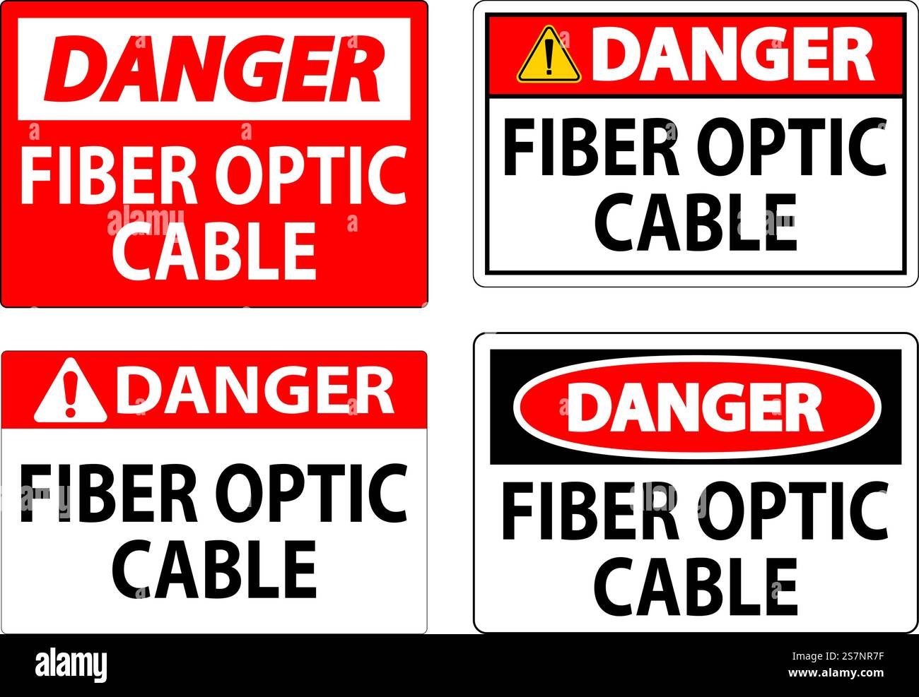Cartello pericolo, segnale cavo in fibra ottica Illustrazione Vettoriale