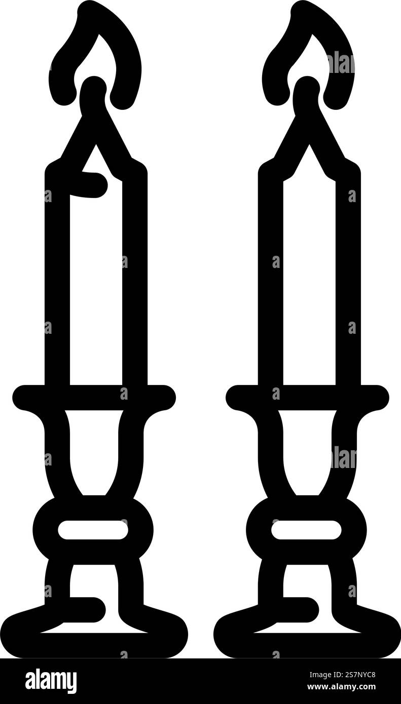 shabbat candele linea ebraica icona vettoriale. shabbat candele segno ebraico. illustrazione nera del simbolo del contorno isolato. shabbat candele simbolo della linea ebraica illustrazione vettoriale Illustrazione Vettoriale