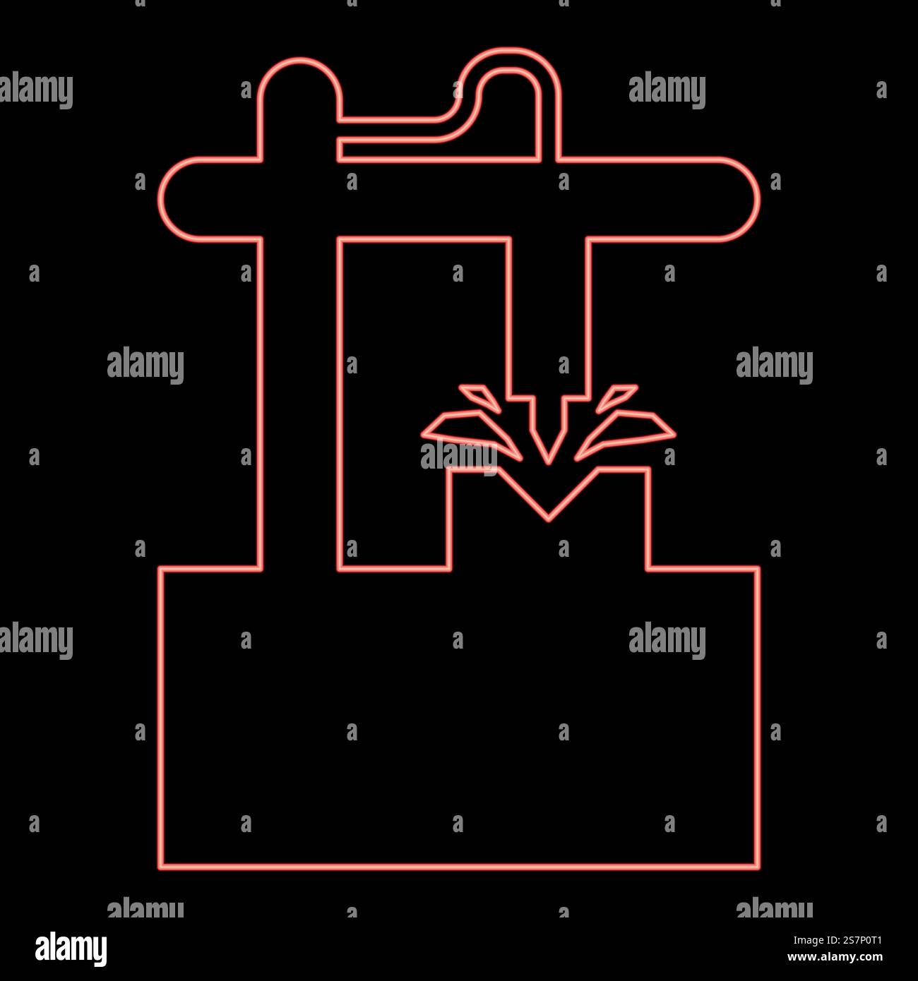 Tecnologia della fresatrice 3D cnc neon concetto automatizzato immagine vettoriale di colore rosso luce piatta. Tecnologia della fresatrice 3D cnc neon concetto automatizzato immagine vettoriale di colore rosso stile piatto Illustrazione Vettoriale