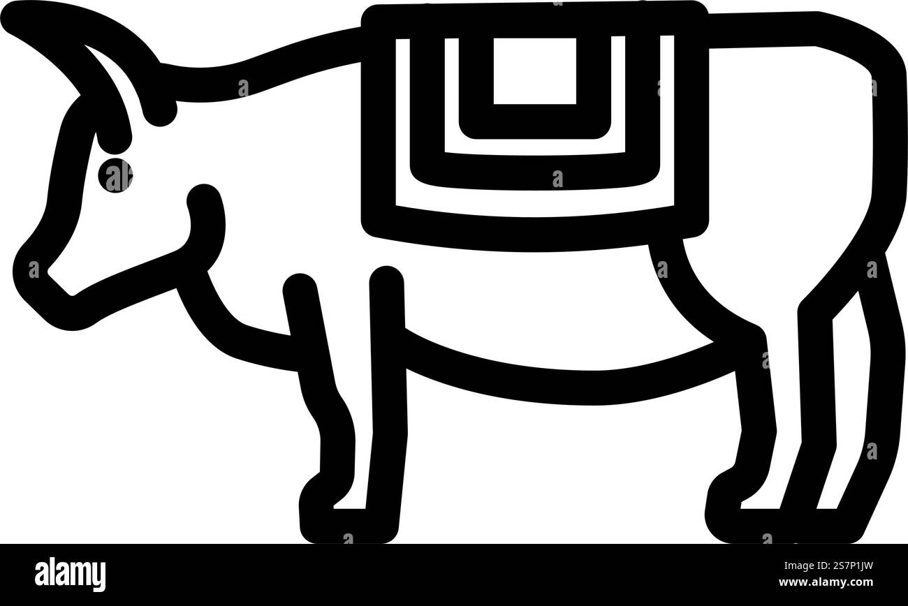 mucca animale sacro indù linea icona vettore. mucca animale sacro segno induismo. illustrazione nera del simbolo del contorno isolato. illustrazione vettoriale dell'icona della linea induista dell'animale sacro della mucca Illustrazione Vettoriale