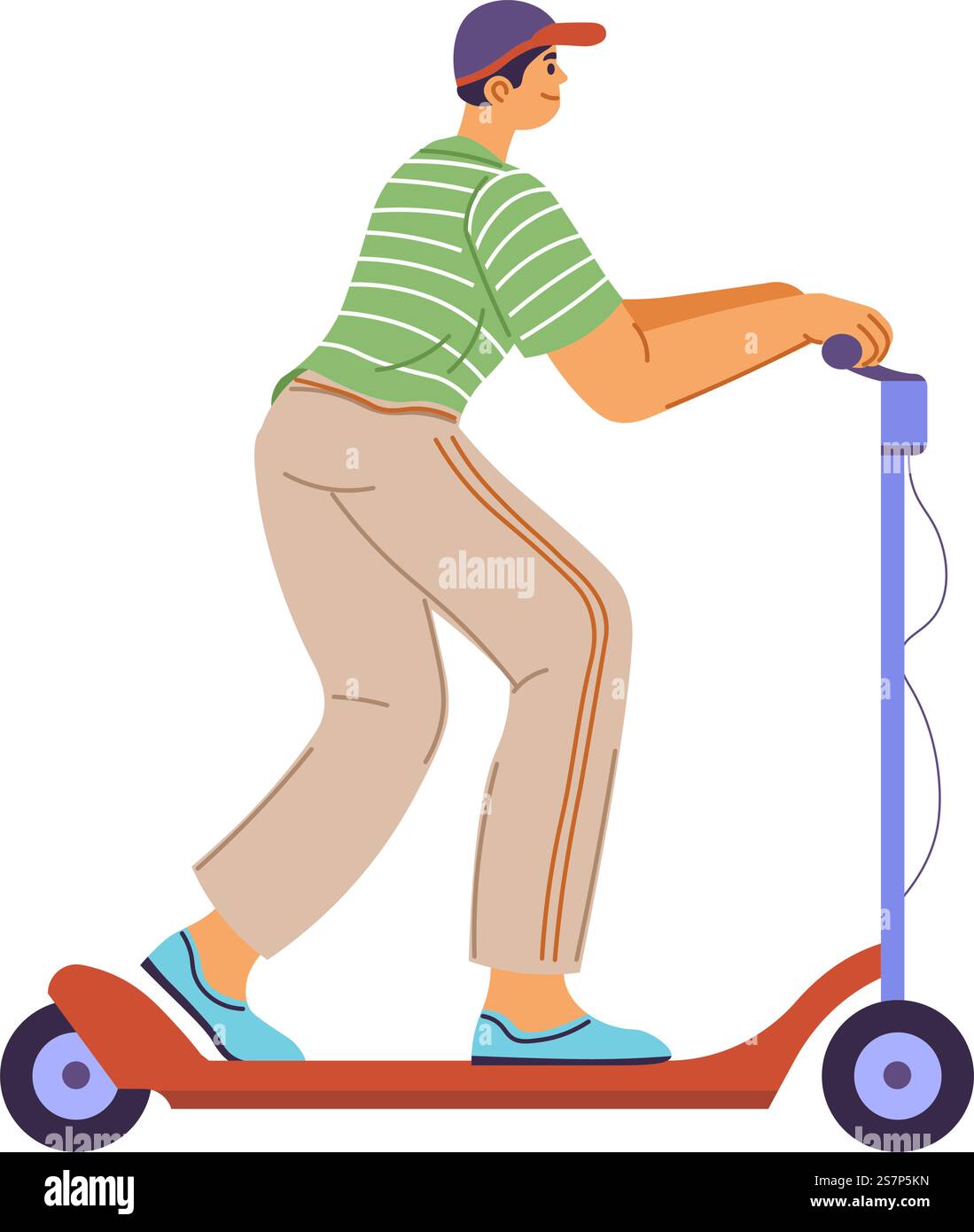 Scooter elettrico per il trasporto in città o in città, uomo isolato che utilizza gadget ecologici e veicoli per gli spostamenti e la guida. Persona maschile nei fine settimana. Vettore in stile piatto. Trasporto ecologico per città o città, scooter Illustrazione Vettoriale