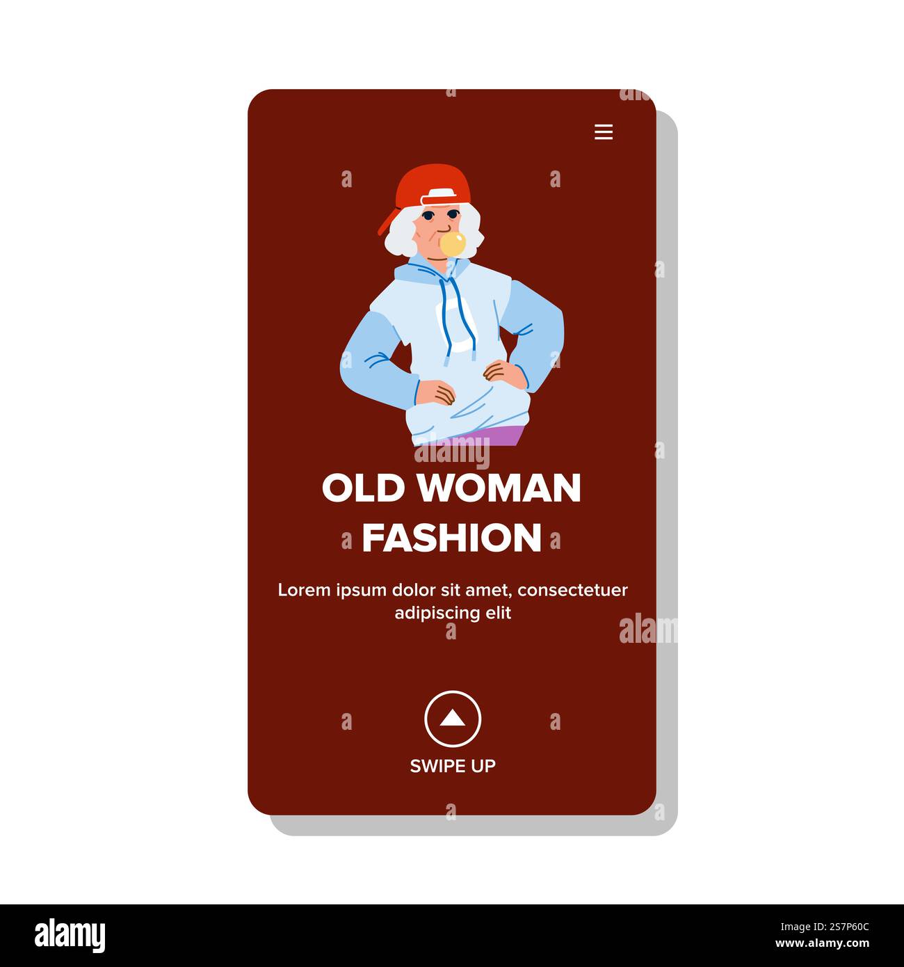 donna vecchia vettore di moda. nonna sorridere, età elegante, felice divertimento donna anziana moda web flat illustrazione a fumetti. donna vecchia vettore di moda Illustrazione Vettoriale