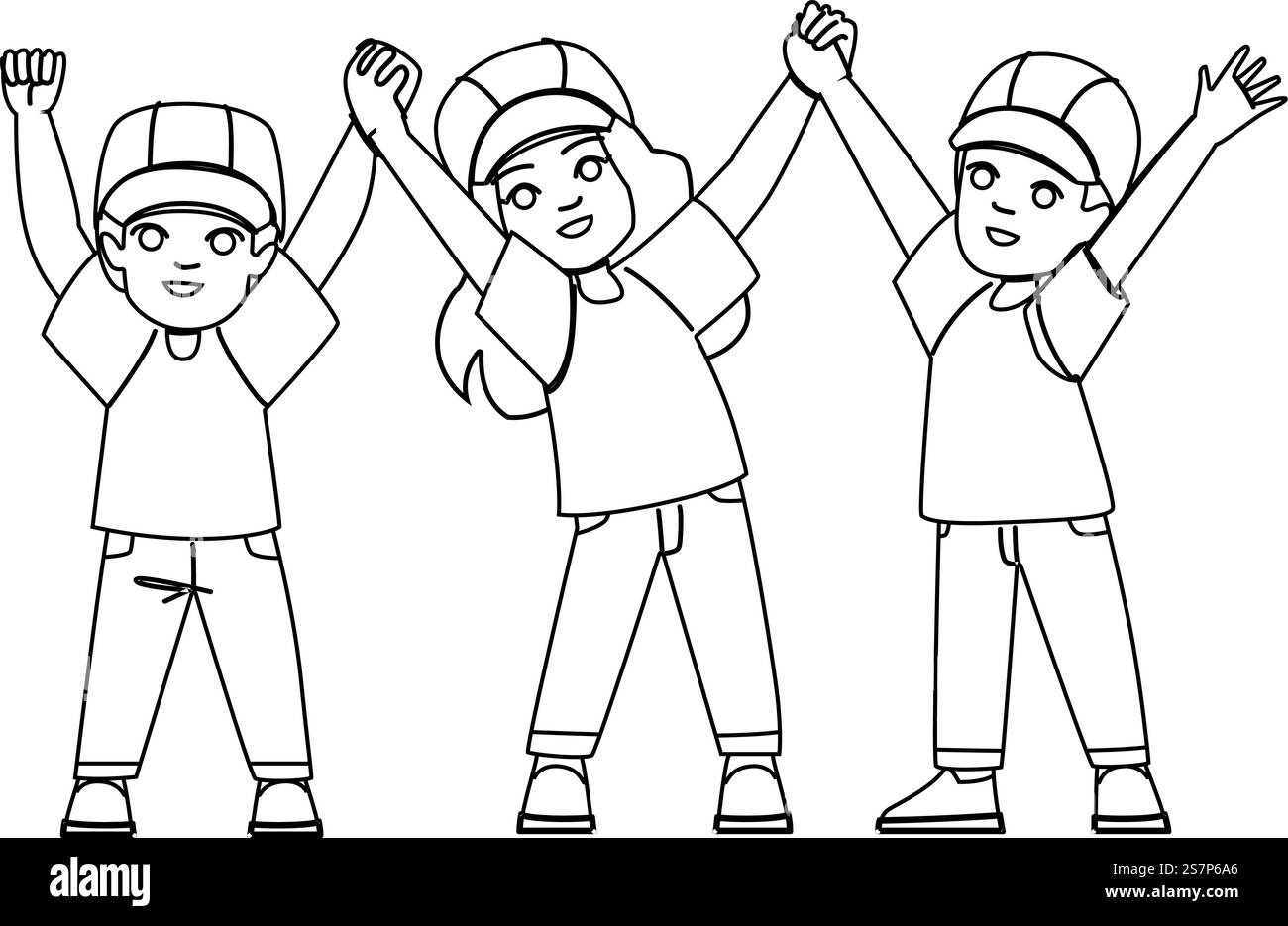 vettore di volontariato per bambini. volontariato ambientale, natura della comunità, beneficenza per la cura, verde terra, gruppo felice che offre un personaggio per bambini. illustrazione della linea nera delle persone. vettore di volontariato per bambini Illustrazione Vettoriale