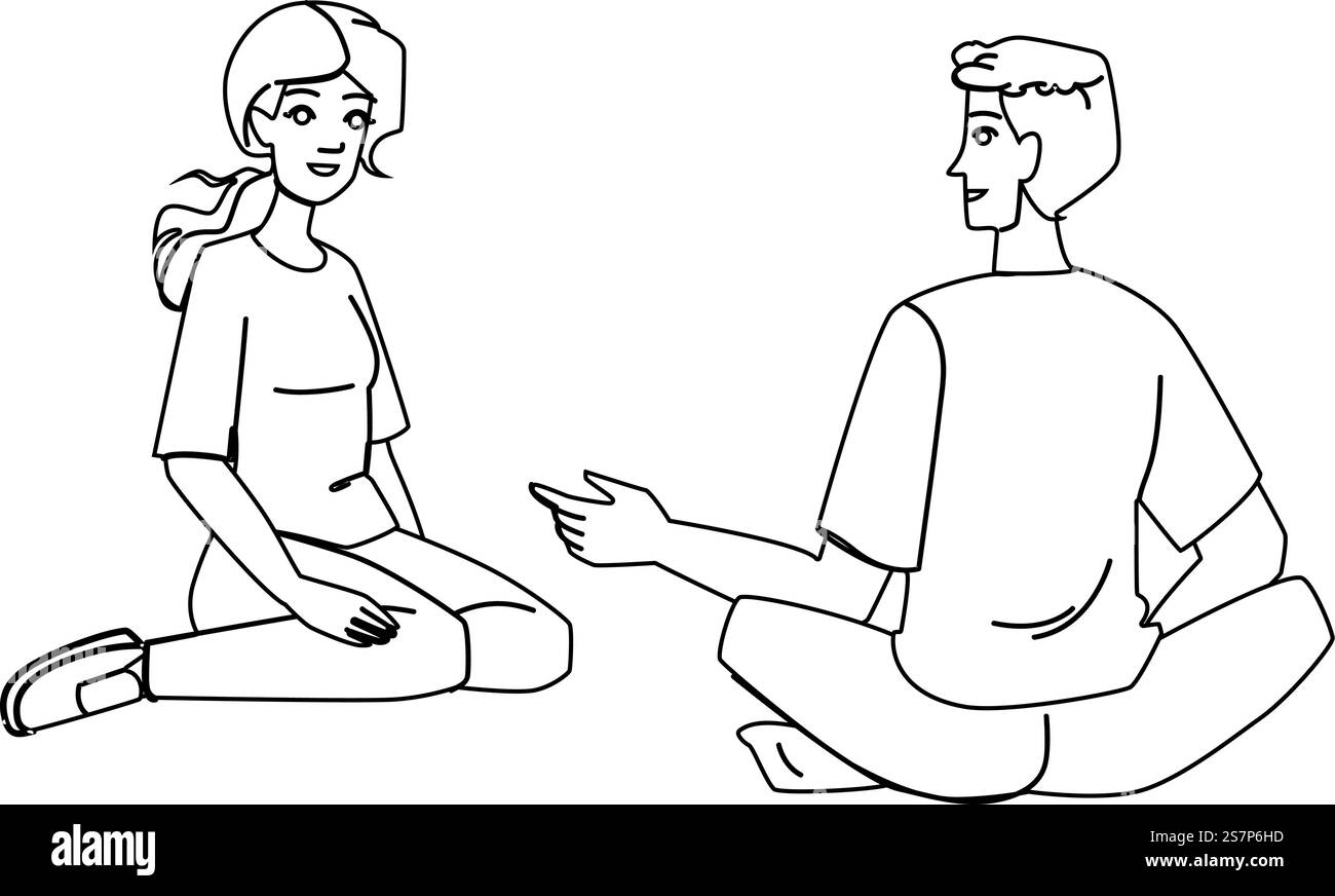 persona che le persone si siedono al vettore. dietro il maschio, sedia bianca, vedere i giovani sedersi indietro carattere. illustrazione della linea nera delle persone. persona che le persone si siedono al vettore Illustrazione Vettoriale