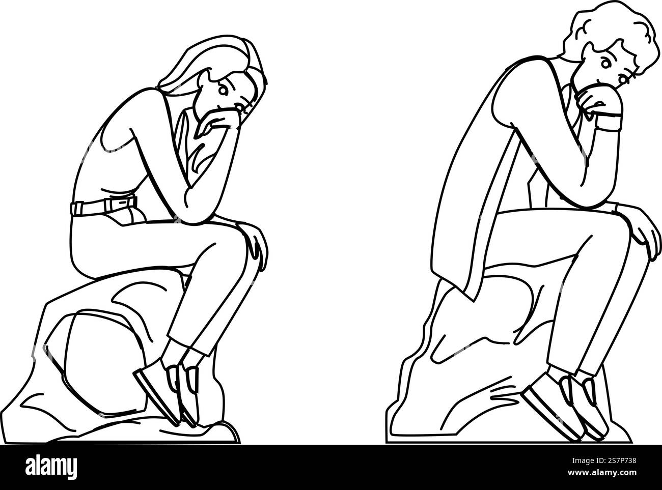 scultura pensatore vettore di filosfia. l'uomo pensa, statua, scienza, vecchio pensatore scultoreo filosfia personaggio. illustrazione della linea nera delle persone. scultura pensatore vettore di filosfia Illustrazione Vettoriale