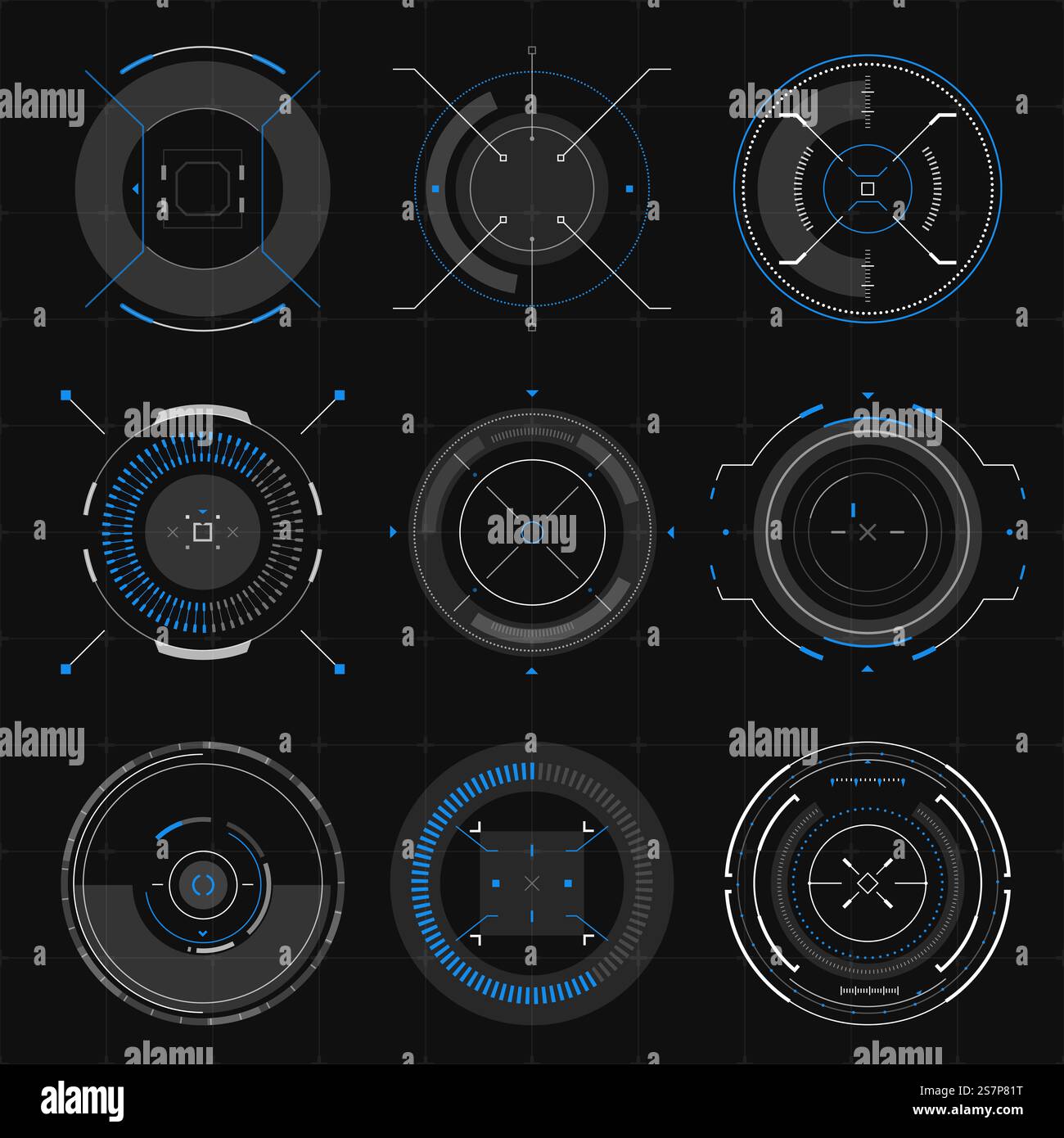 Obiettivo ottico futuristico, bussola HUD, vista collimatore, fuoco obiettivi, sistema di mira militare, puntatori, obiettivi elementi vettoriali infografici. Interfaccia utente sci Fi. Elementi di navigazione HUD. Illustrazione del cruscotto digitale. Obiettivo ottico futuristico, bussola HUD, vista collimatore, fuoco obiettivi, sistema di mira militare, puntatori, obiettivi elementi infografici. Interfaccia utente sci Fi. Elementi di navigazione HUD Illustrazione Vettoriale