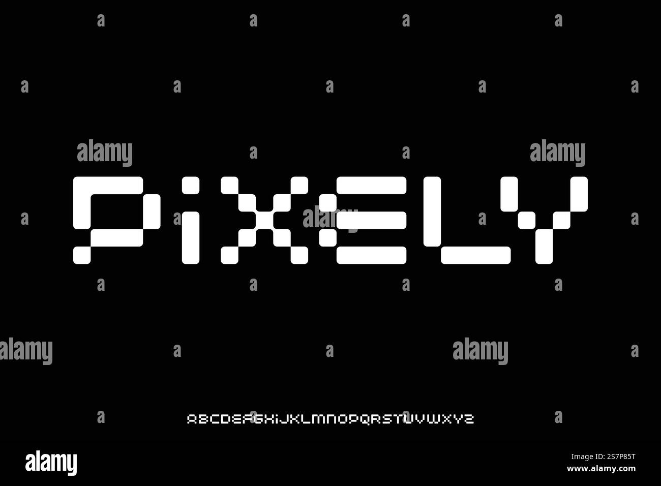 L'alfabeto moderno dei pixel astratti o dei puntini visualizza l'illustrazione vettoriale dei font con bordo arrotondato. Illustrazione Vettoriale