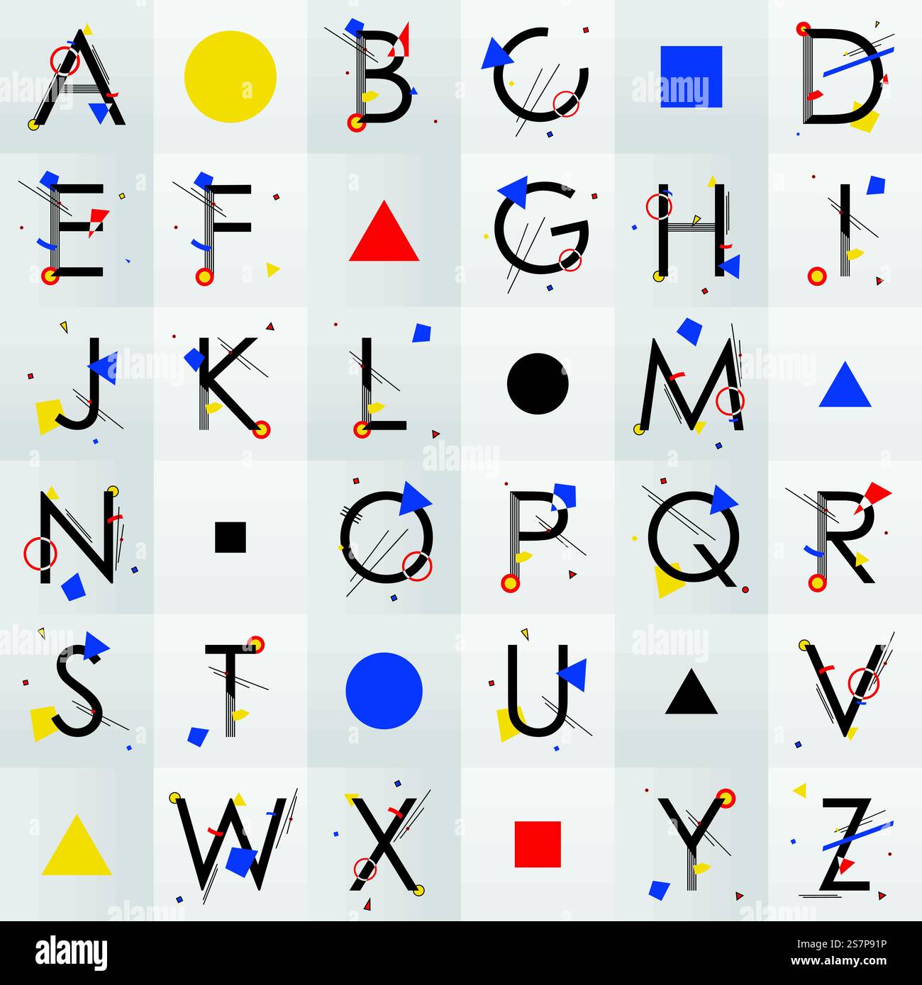Alphabet BAUHAUS' costituito da semplici forme geometriche, in stile Bauhaus, ispirate alla scuola Bauhaus e ai dipinti di Wassily Kandinsky' Illustrazione Vettoriale