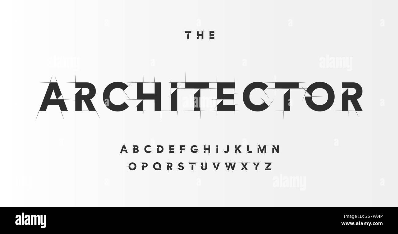 Font progetto architettonico, alfabeto stile disegno tecnico. Tipografia geometrica. Lettere wireframe, design tipografico con tratti di bozza per logo e titolo di architettura. Tipo di vettore isolato.. Font progetto architettonico, alfabeto stile disegno tecnico. Tipografia geometrica. Lettere wireframe, design tipografico con tratti di bozza per logo e titolo di architettura. Tipo di vettore isolato Illustrazione Vettoriale