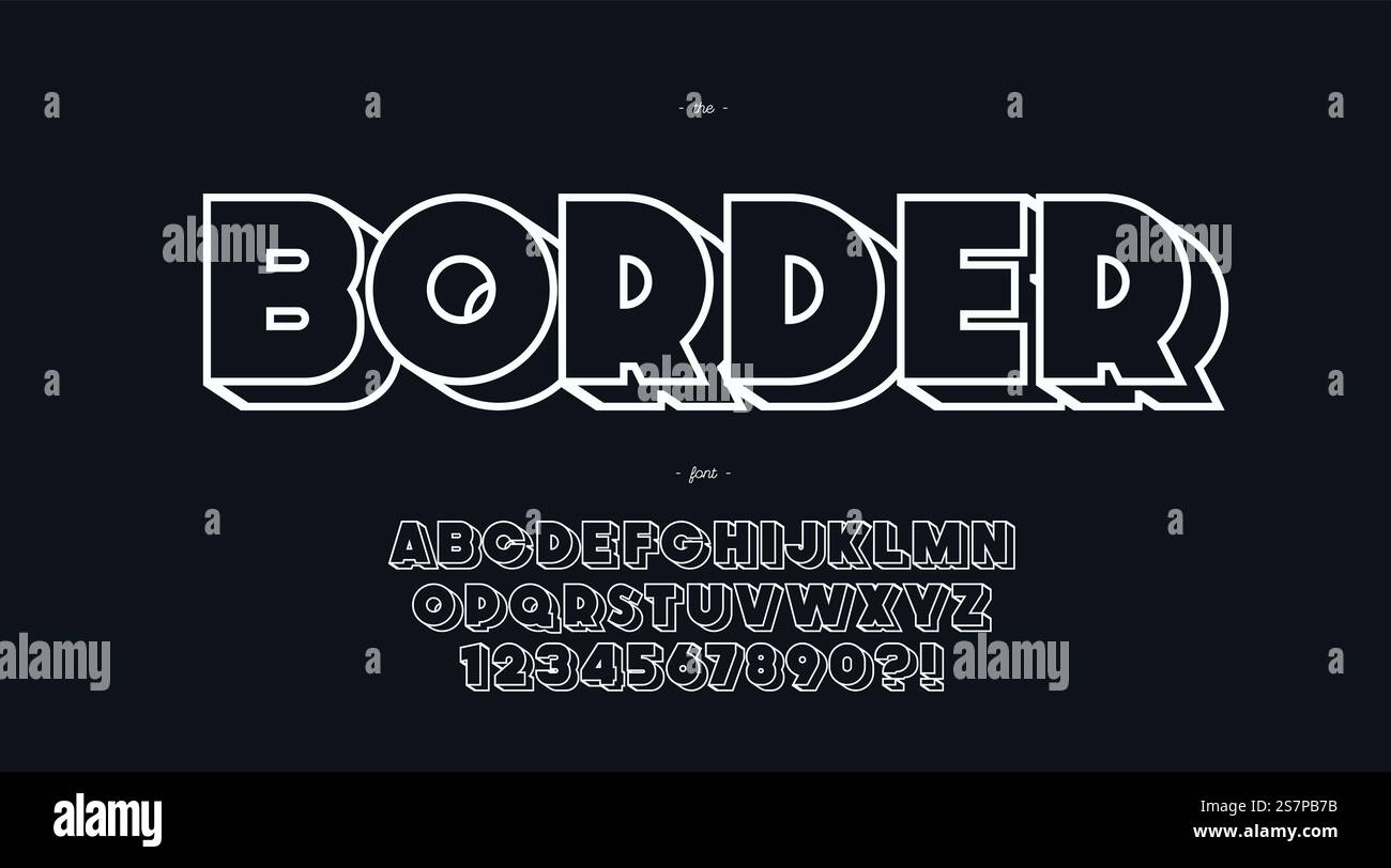 Font bordo vettoriale stile linea 3d per banner, infografiche, grafica animata, poster party, libro, musica, maglietta, volantino, decorazione, stampa, industriale. Bel carattere. Alfabeto alla moda. 10 eps. Stile linea 3d con carattere del bordo vettoriale Illustrazione Vettoriale