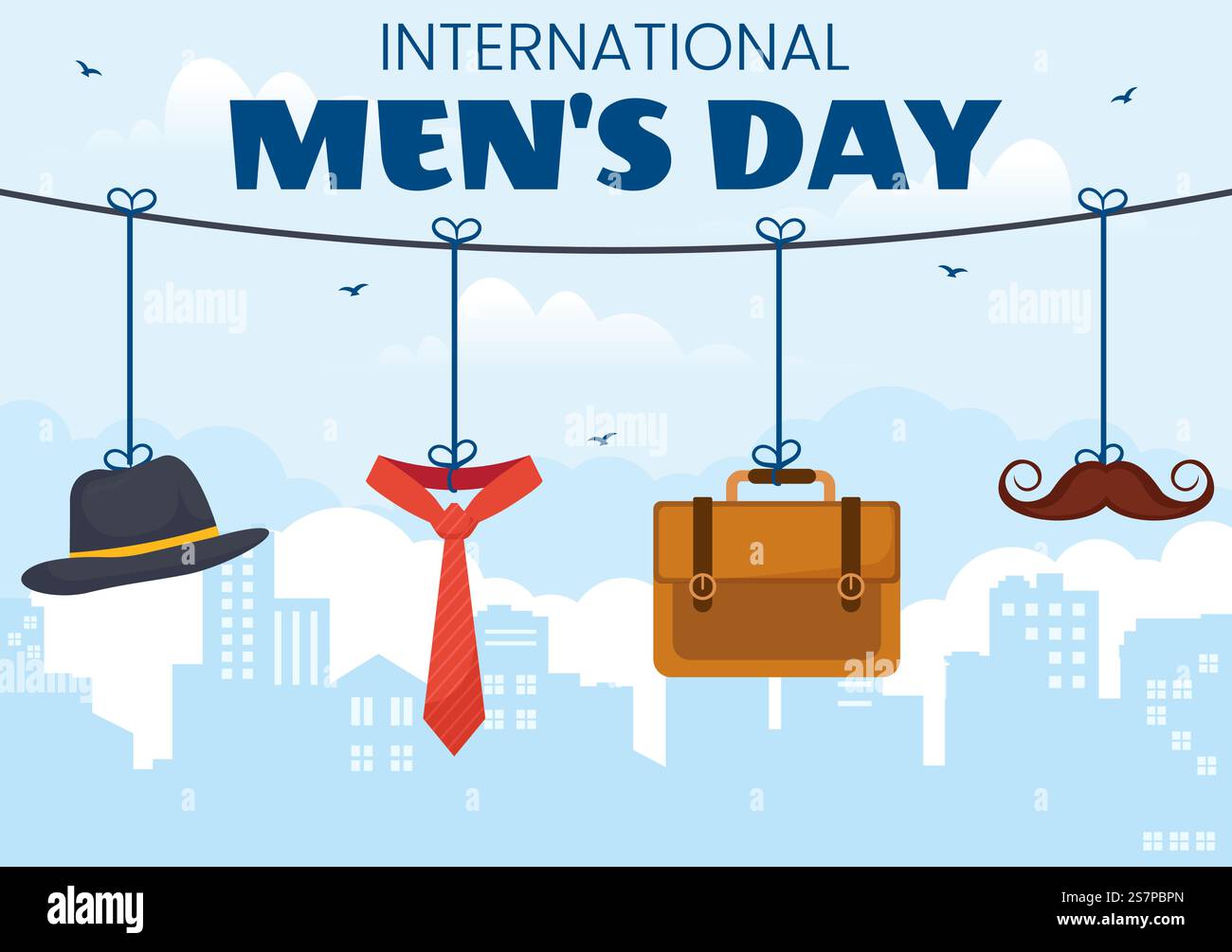 International Men&rsquo;s Day Vector Illustration on November 19 with Men Equipment for positive value Their Families in Flat Cartoon background Design Illustrazione Vettoriale