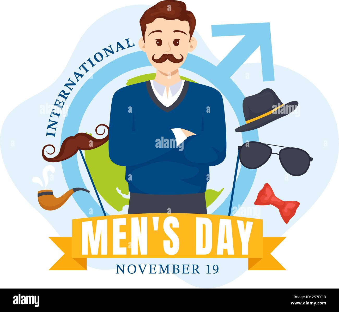 International Men&rsquo;s Day Vector Illustration on November 19 with Men Equipment for positive value Their Families in Flat Cartoon background Design Illustrazione Vettoriale