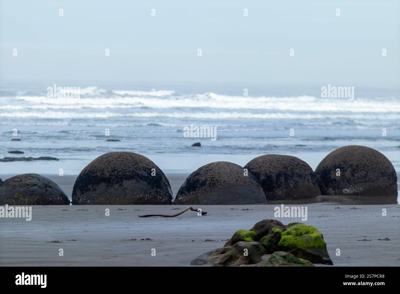 Moeraki Boulders, Otago, Isola del Sud, Nuova Zelanda Foto Stock