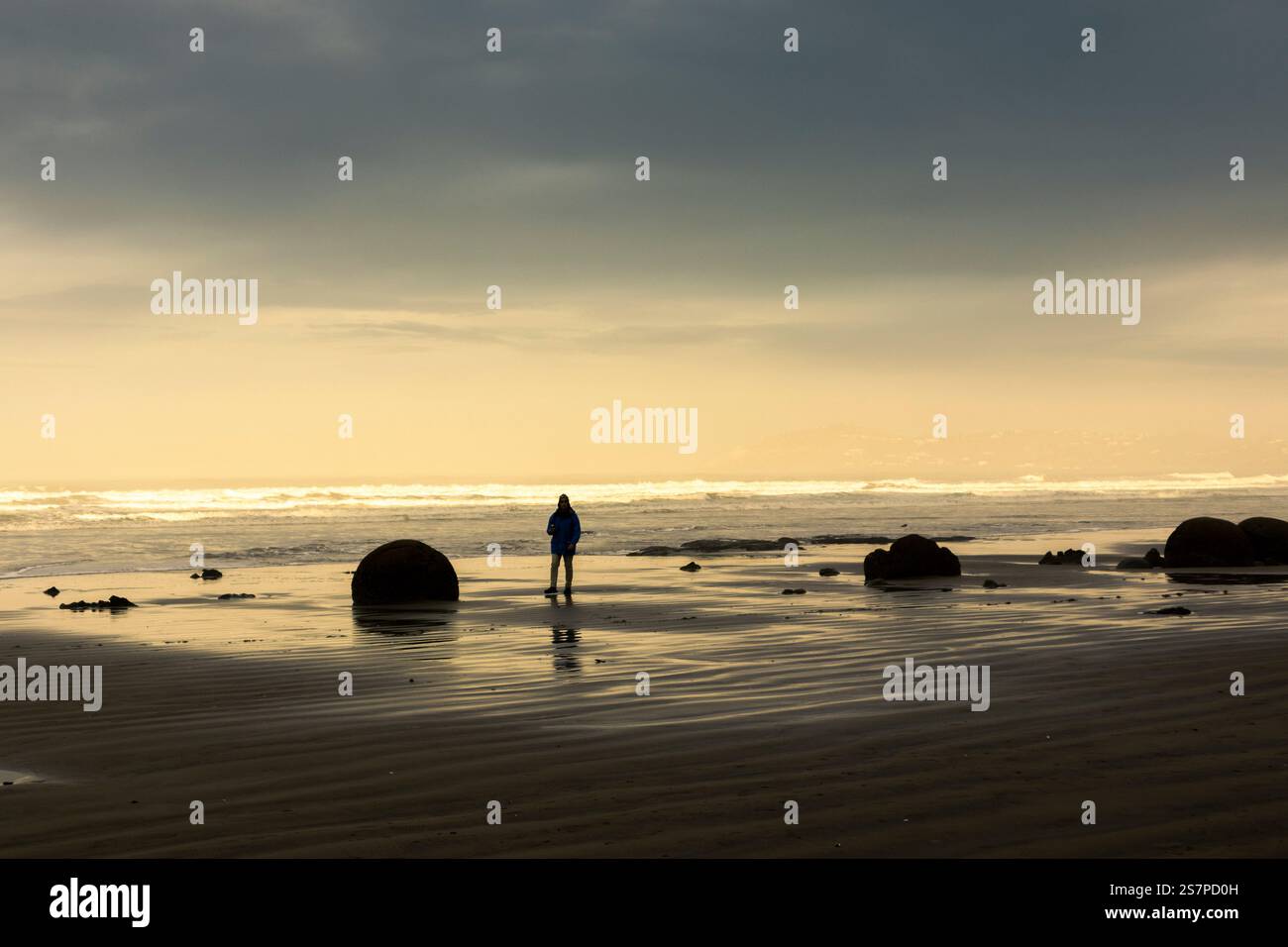 Moeraki Boulders, Otago, Isola del Sud, Nuova Zelanda Foto Stock