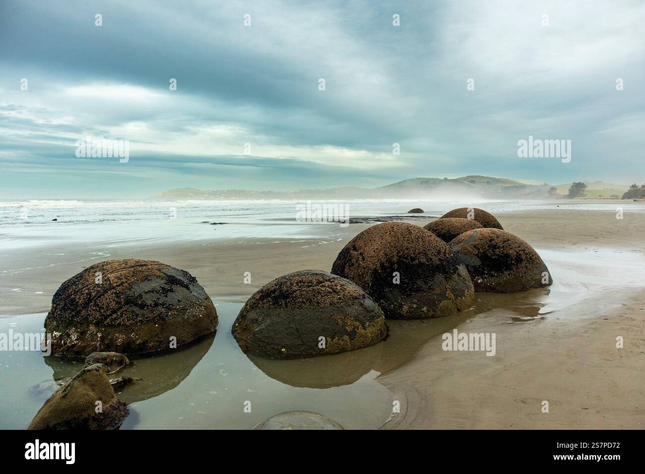 Moeraki Boulders, Otago, Isola del Sud, Nuova Zelanda Foto Stock