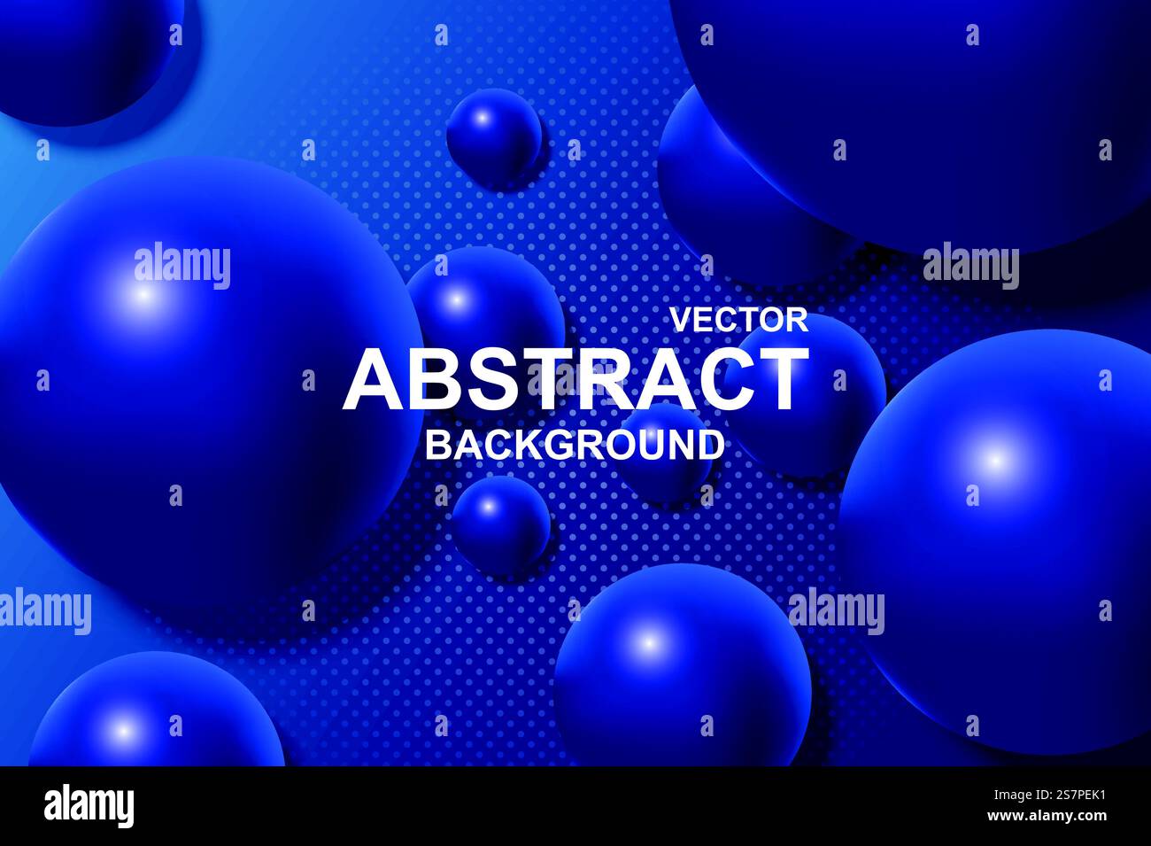 Sfondo realistico 3d astratto con sfere dinamiche. Palle blu cadenti con superficie lucida e brillante su sfondo scuro. Carta da parati minimale con struttura a bolle di plastica. Illustrazione vettoriale Illustrazione Vettoriale