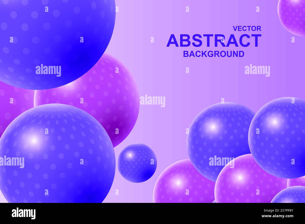 Sfondo realistico 3d astratto con sfere dinamiche. Palle viola e rosa cadenti con puntini stampati su uno sfondo morbido. Design della carta da parati con bolle con superficie lucida brillante. Illustrazione vettoriale Illustrazione Vettoriale