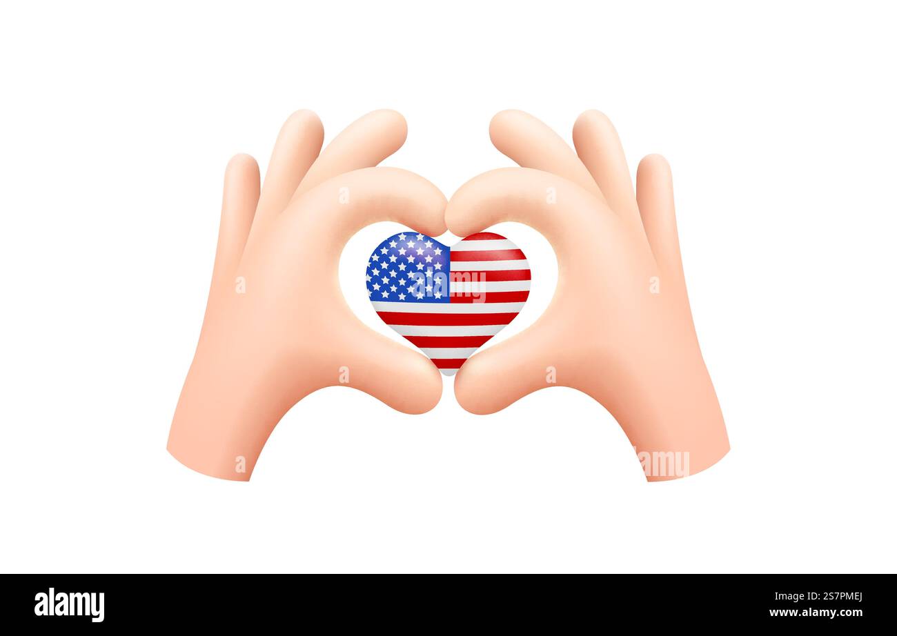Bandiera degli Stati Uniti a forma di cuore a mano. Stati Uniti d'America. Concetto di bandiera nazionale. Illustrazione vettoriale. Bandiera degli Stati Uniti a forma di cuore a mano. Stati Uniti d'America. Concetto di bandiera nazionale. Vettore Illustrazione Vettoriale