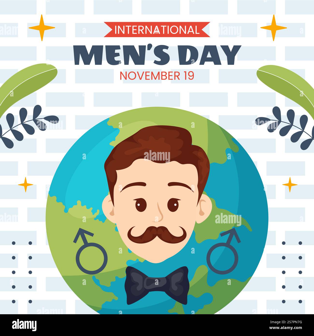 Immagine social media giorno uomo e notte sfondo di modelli disegnati a mano di cartoni animati piatti Illustrazione Vettoriale