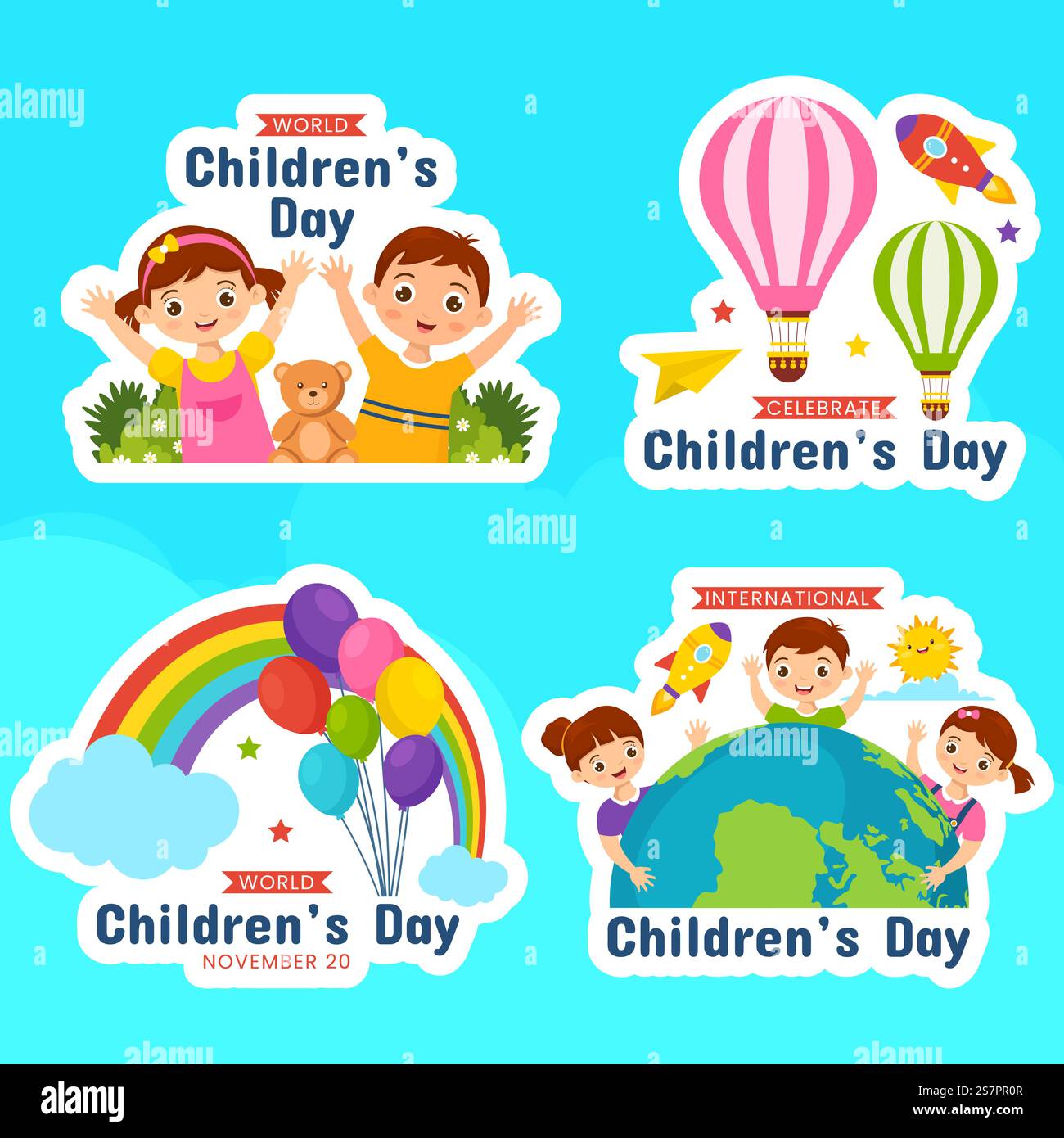 Illustrazione di sfondo dei modelli disegnati a mano dell'etichetta del giorno dei bambini Illustrazione Vettoriale