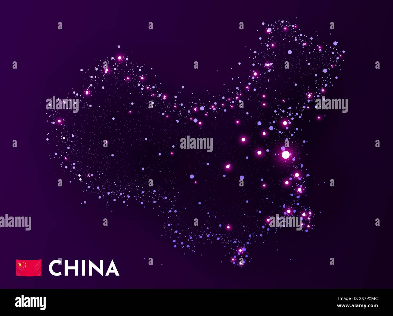 Mappa della Cina fatta di stelle e punti. Concetto di globalizzazione. Vista spazio. Illustrazione vettoriale. Mappa della Cina fatta di stelle e punti. Concetto di globalizzazione. Vista spazio. Illustrazione Vettoriale