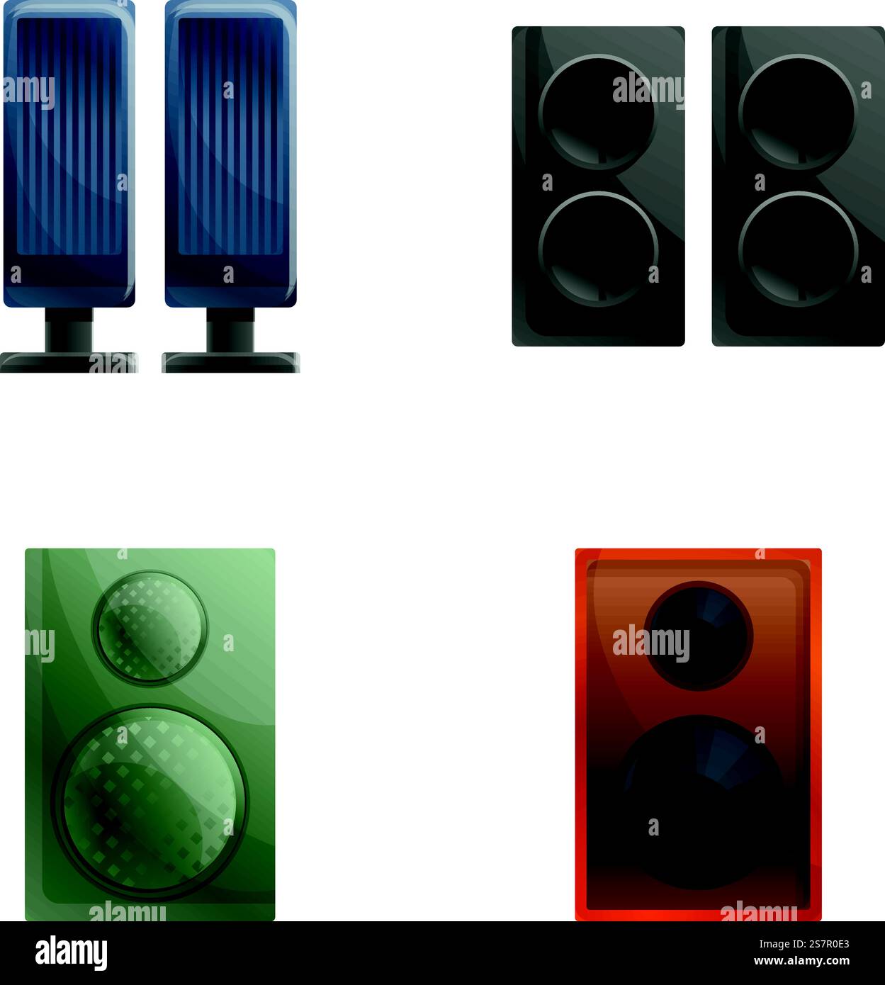 Le icone degli altoparlanti acustici impostano il vettore dei cartoni animati. Impianto audio acustico. Dispositivo di riproduzione audio. Le icone degli altoparlanti acustici impostano il vettore dei cartoni animati. Impianto audio acustico Illustrazione Vettoriale