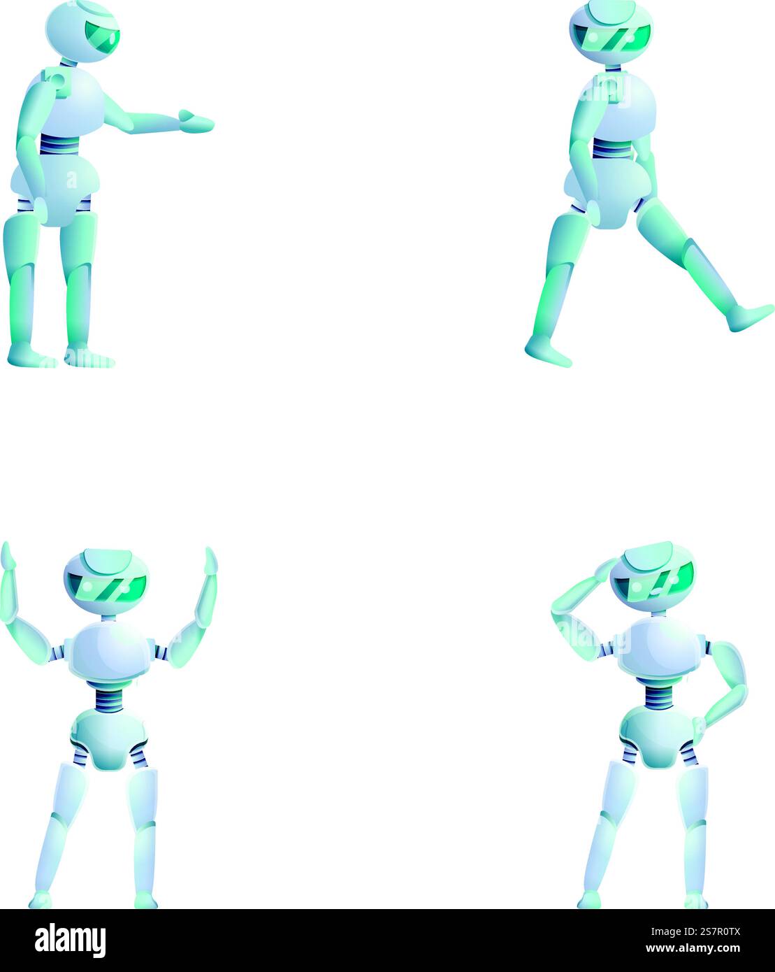 Le icone della tecnologia dei robot impostano il vettore dei cartoni animati. Moderno robot elettronico. Intelligenza artificiale. Le icone della tecnologia dei robot impostano il vettore dei cartoni animati. Moderno robot elettronico Illustrazione Vettoriale