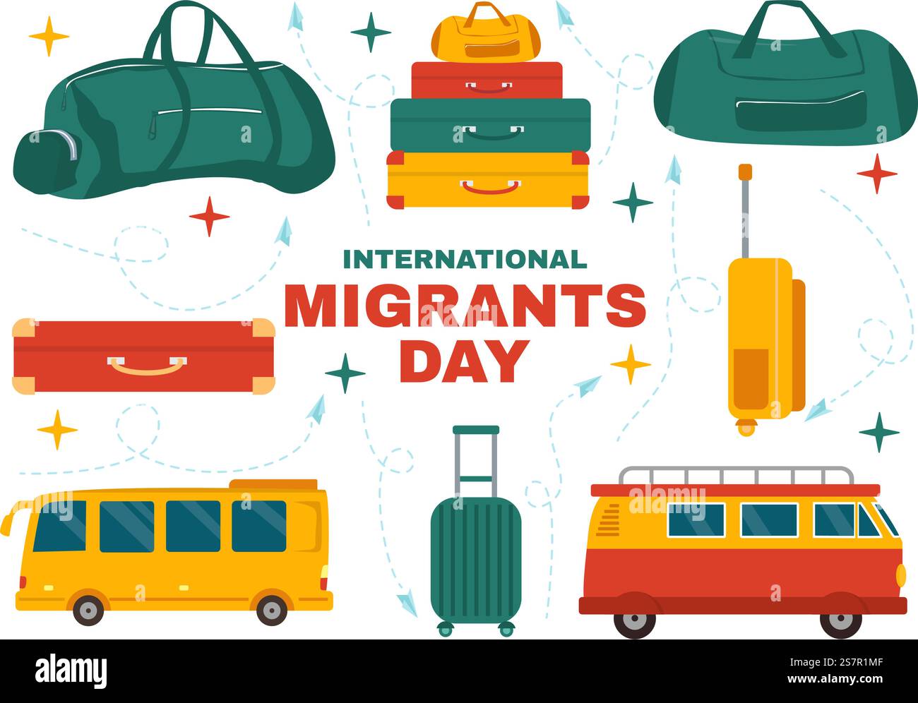 Giornata internazionale dei migranti illustrazione vettoriale il 18 dicembre con le persone immigrate e i rifugiati per la protezione dei diritti umani sullo sfondo Illustrazione Vettoriale