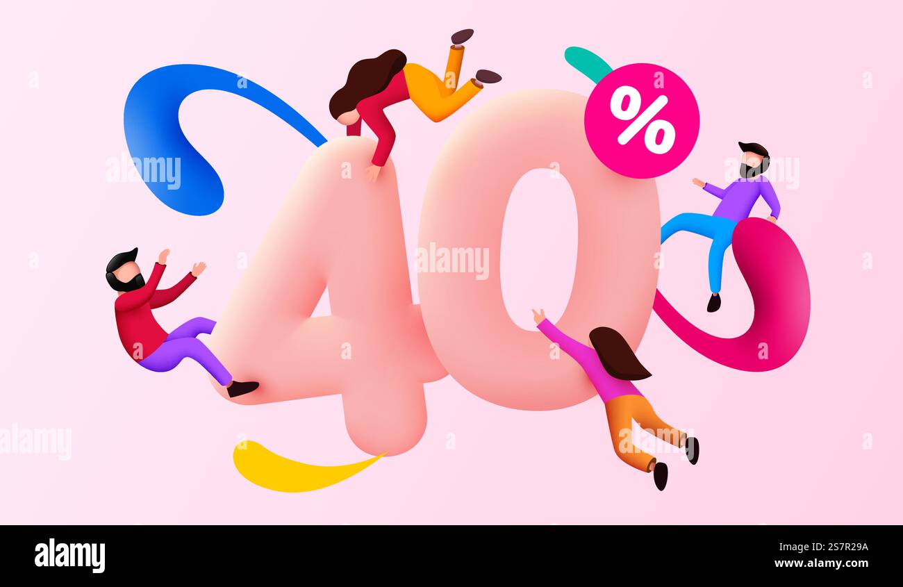 Mega saldi. sconto del 40%. Offerta speciale background con persone volanti. Poster o banner promozionale. Illustrazione vettoriale. Mega saldi. sconto del 40%. Offerta speciale background con persone volanti. Poster o banner promozionale. Illustrazione Vettoriale