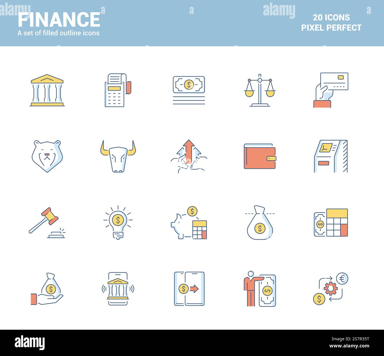 Set di icone piatte con linee piatte per il tema Finance, adatte per concept mobili, applicazioni Web, supporti stampati e progetti infografici. Illustrazione vettoriale Illustrazione Vettoriale