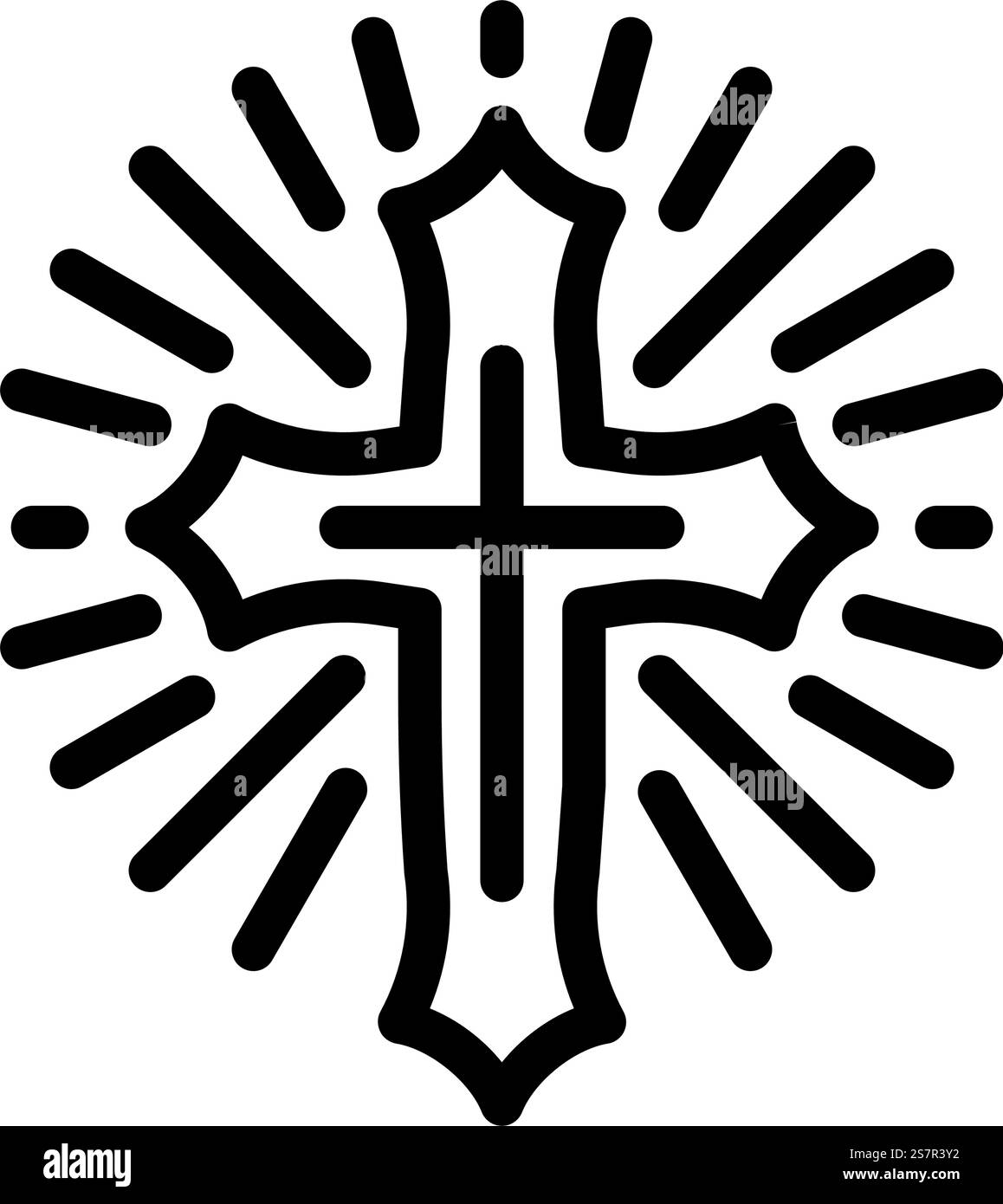 grafica del tatuaggio incrociato con icona a linea vintage vector. insegna vintage cross tattoo art. illustrazione nera del simbolo del contorno isolato. illustrazione vettoriale dell'icona del tatuaggio incrociato Illustrazione Vettoriale