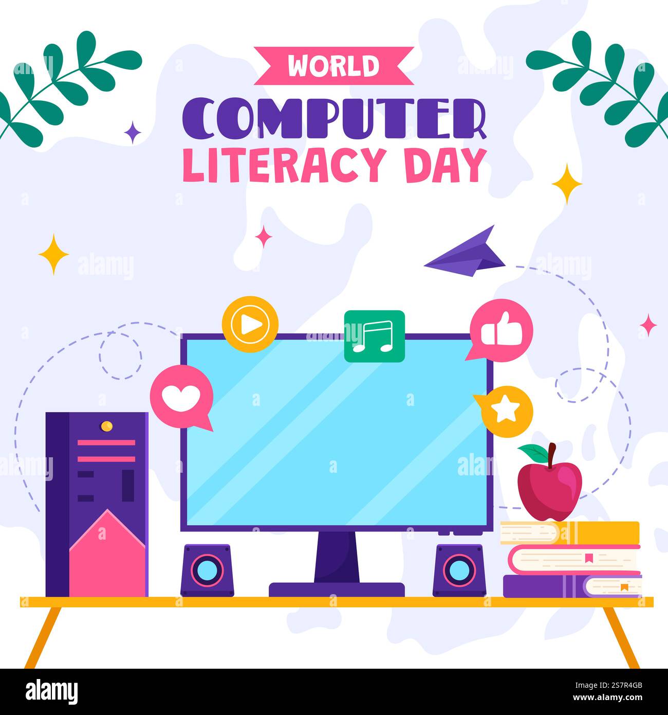 Giornata dell'alfabetizzazione informatica illustrazione social media cartone animato piatto modelli disegnati a mano sfondo Illustrazione Vettoriale