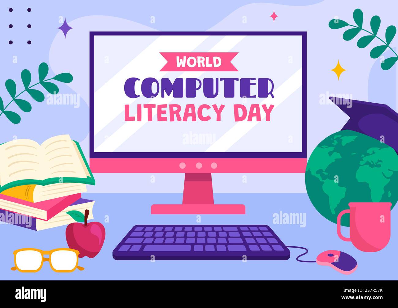 Illustrazione di sfondo del Social Media giornata dell'alfabetizzazione informatica modelli disegnati a mano con cartone animato piatto Illustrazione Vettoriale