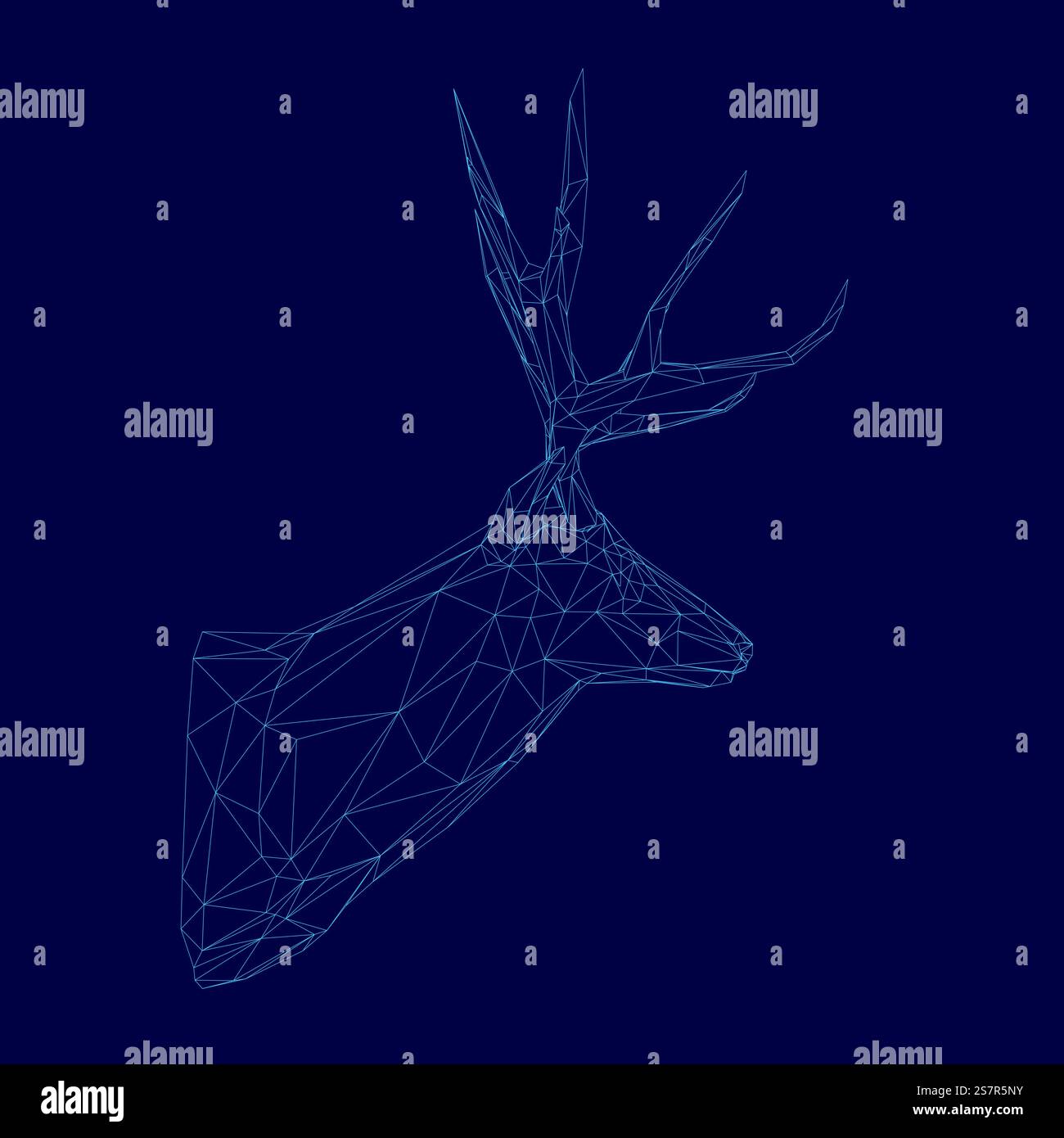 Testa di cervo blu con delle linee sopra. La testa di cervo è fatta di linee ed è molto dettagliata Illustrazione Vettoriale