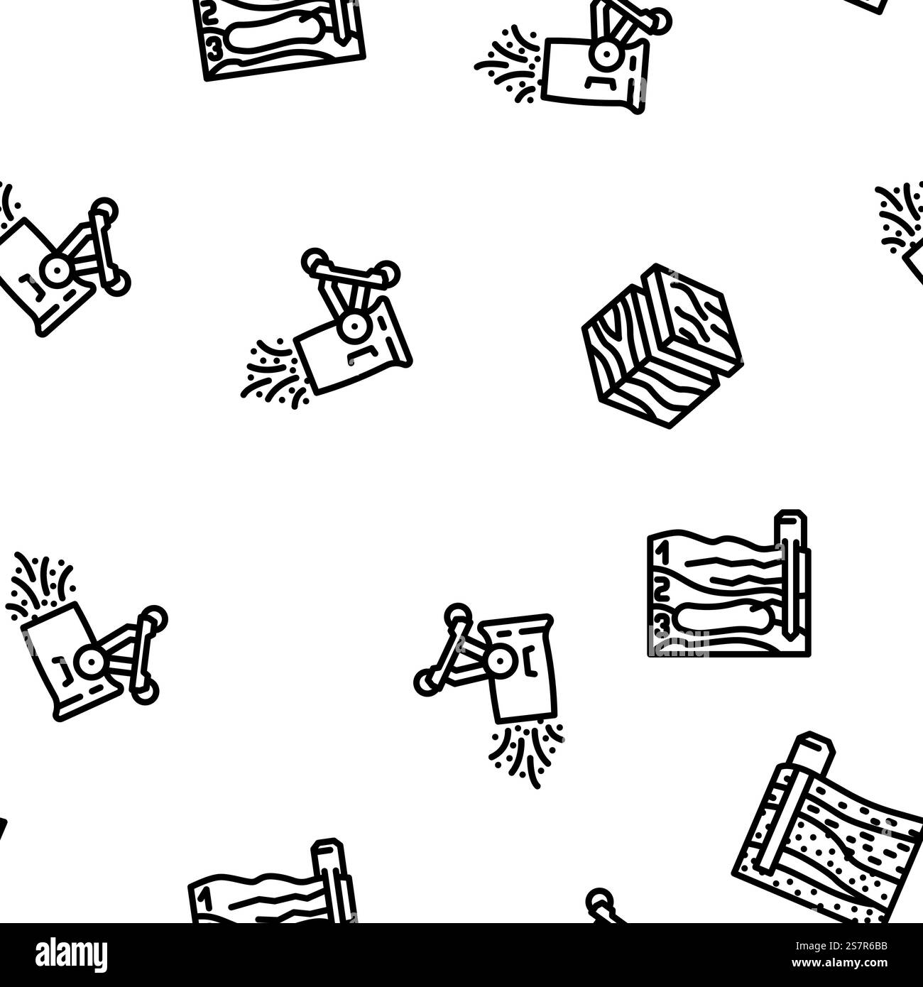 illustrazione a linee sottili con motivo vettoriale senza cuciture per ingegneri minerari. vettore di pattern senza cuciture per l'industria mineraria Illustrazione Vettoriale
