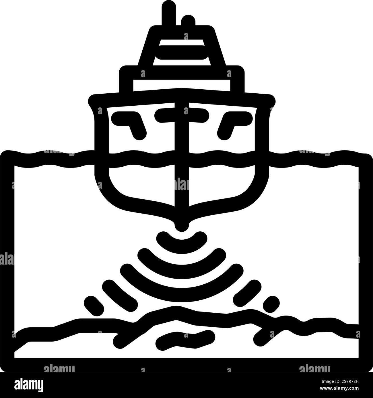vettore icona della linea di inquinamento acustico marino. segnale di inquinamento acustico marino. illustrazione nera del simbolo del contorno isolato. illustrazione vettoriale dell'icona della linea di inquinamento acustico marino Illustrazione Vettoriale