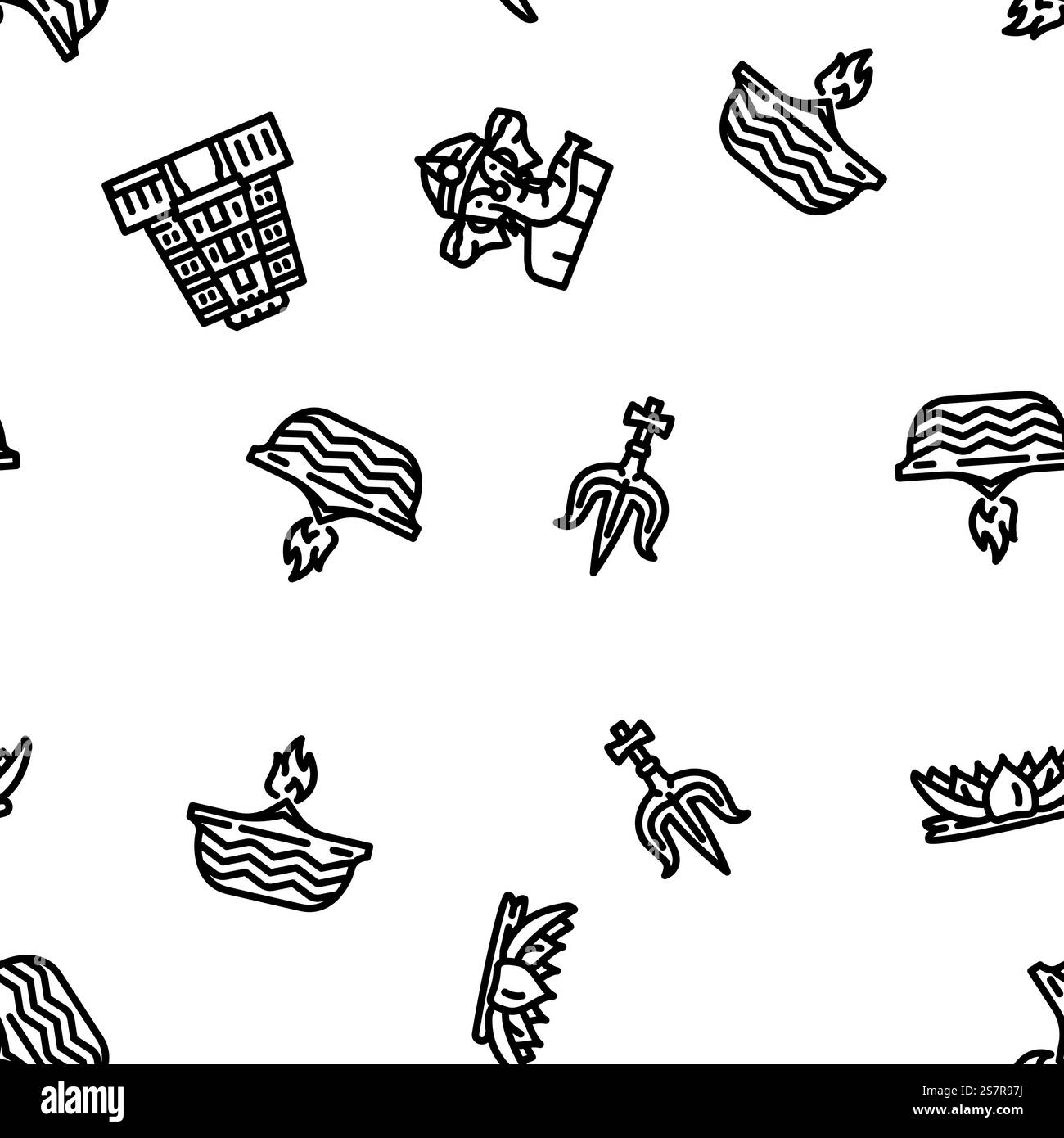 induismo divinità indù om vettoriale modello senza cuciture illustrazione a linee sottili. induismo dio indù om vector pattern senza cuciture Illustrazione Vettoriale